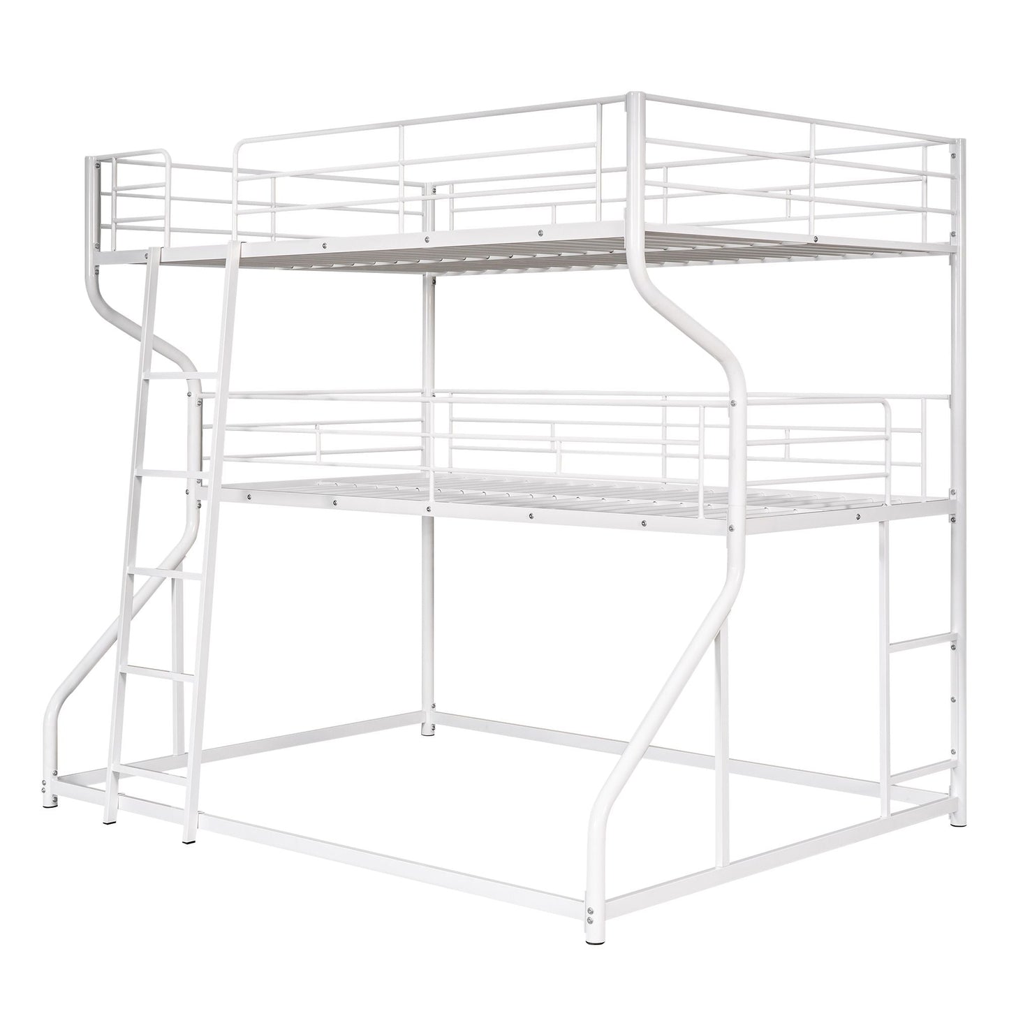Shared Room Solution Full XL Over Twin XL Over Queen Wood Triple Bunk Bed, White | Just Better Bunk Beds