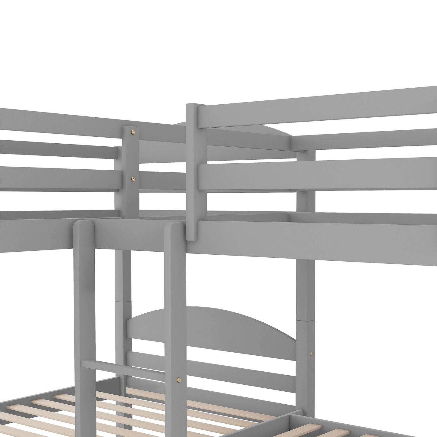 Space-Saving Twin L-Shaped Wood Bunk Bed with Trundle, Gray | Just Better Bunk Beds