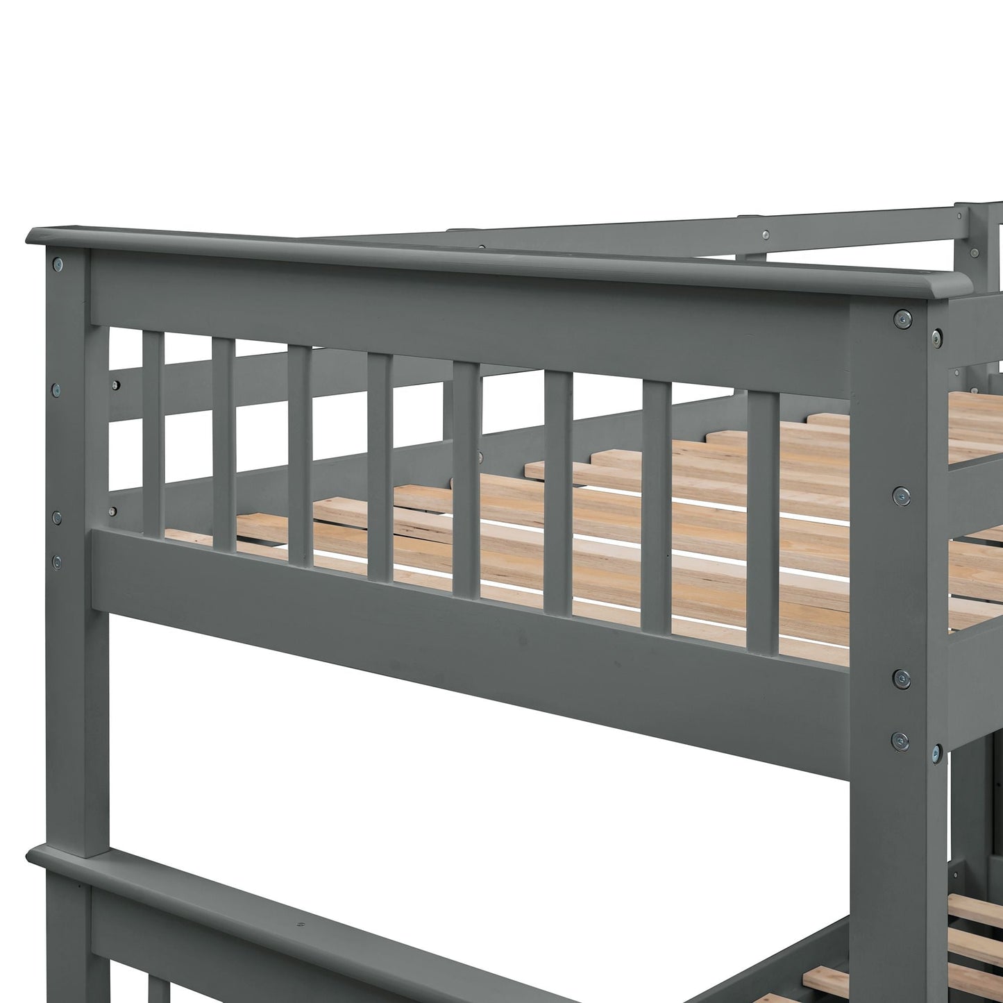 Stairway Twin-Over-Full Bunk Bed with Twin size Trundle,  Storage and Guard Rail for Bedroom,  Dorm,  for Adults,  Gray