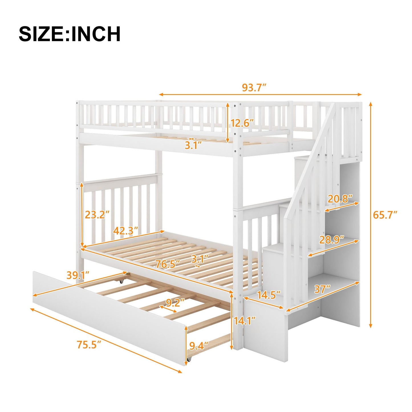 Shared Room Solution Twin Over Twin Wood Bunk Bed with Trundle and Storage, White | Just Better Bunk Beds