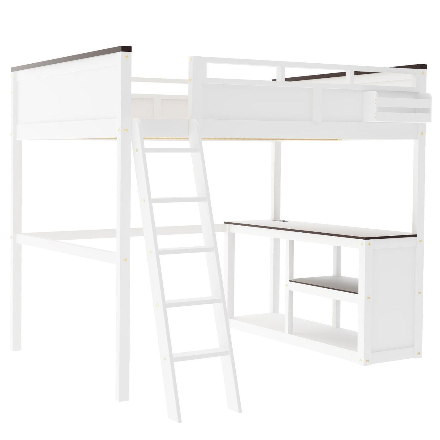 Space-Saving Queen Wood Loft Bed with Desk, Storage & USB Charging Station, White | Just Better Bunk Beds