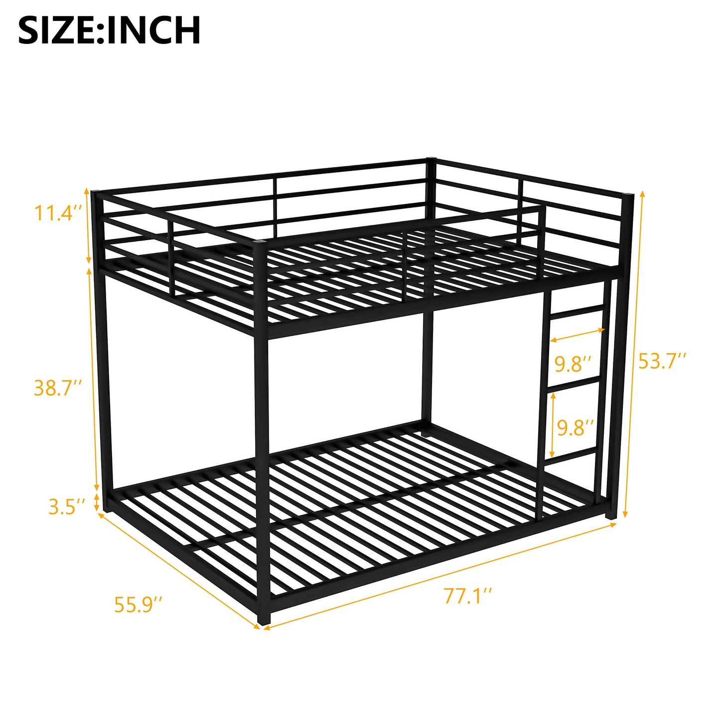Space-Saving Low Full Over Full Metal Bunk Bed with Ladder, Black | Just Better Bunk Beds