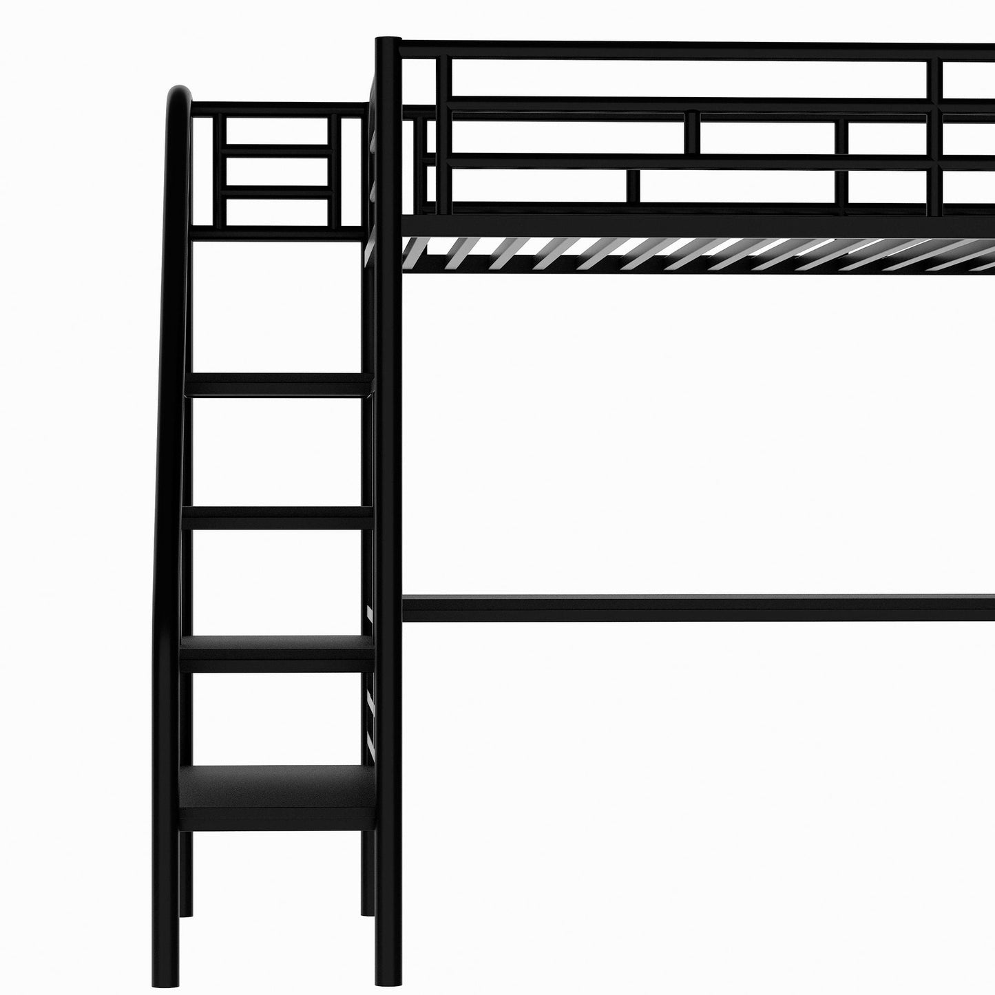 Space-Saving Twin Metal Loft Bed Frame with Desk, Black | Just Better Bunk Beds