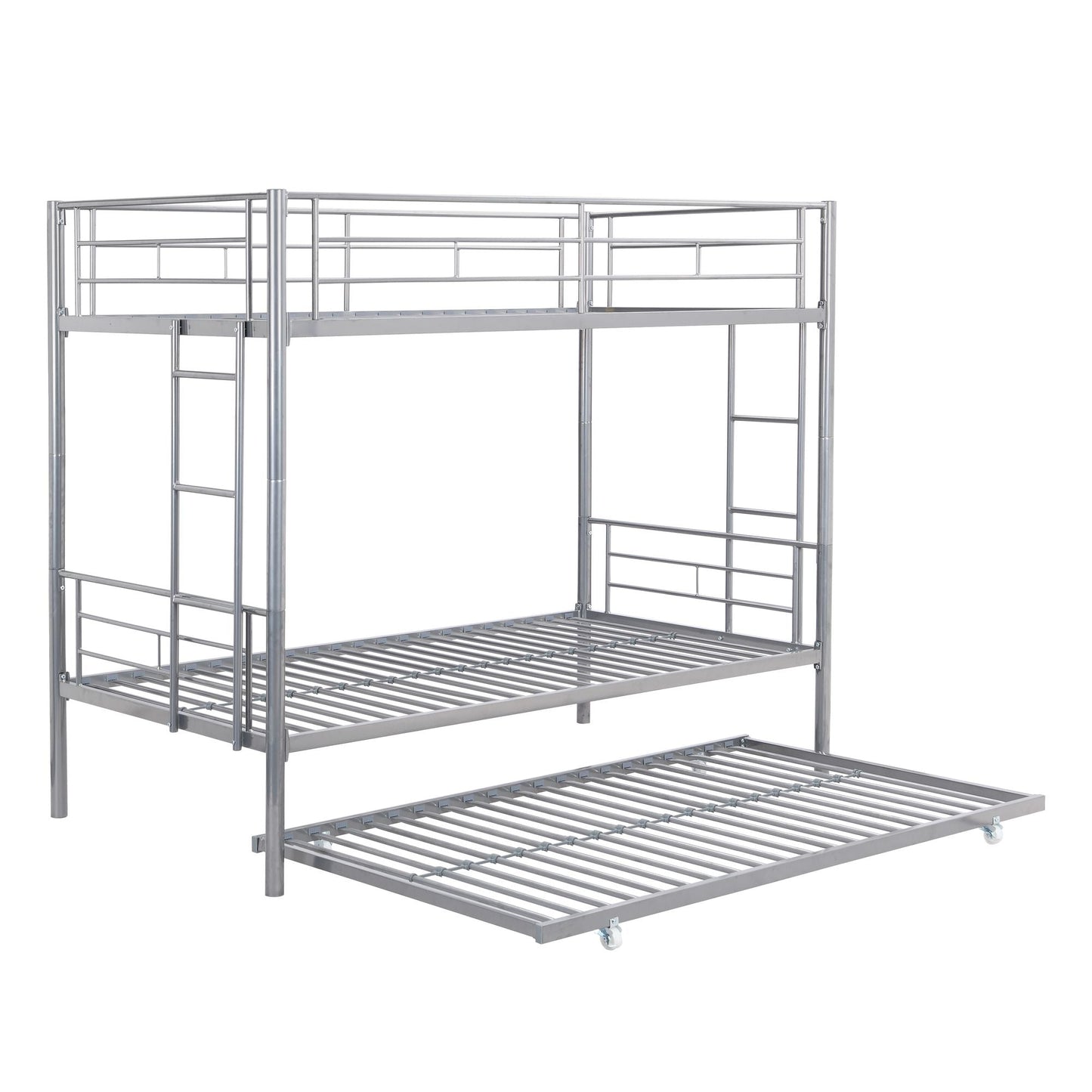 Heavy-Duty Twin Metal Bunk Bed with Trundle and Guard Rail, Multiple Colors | Just Better Bunk Beds