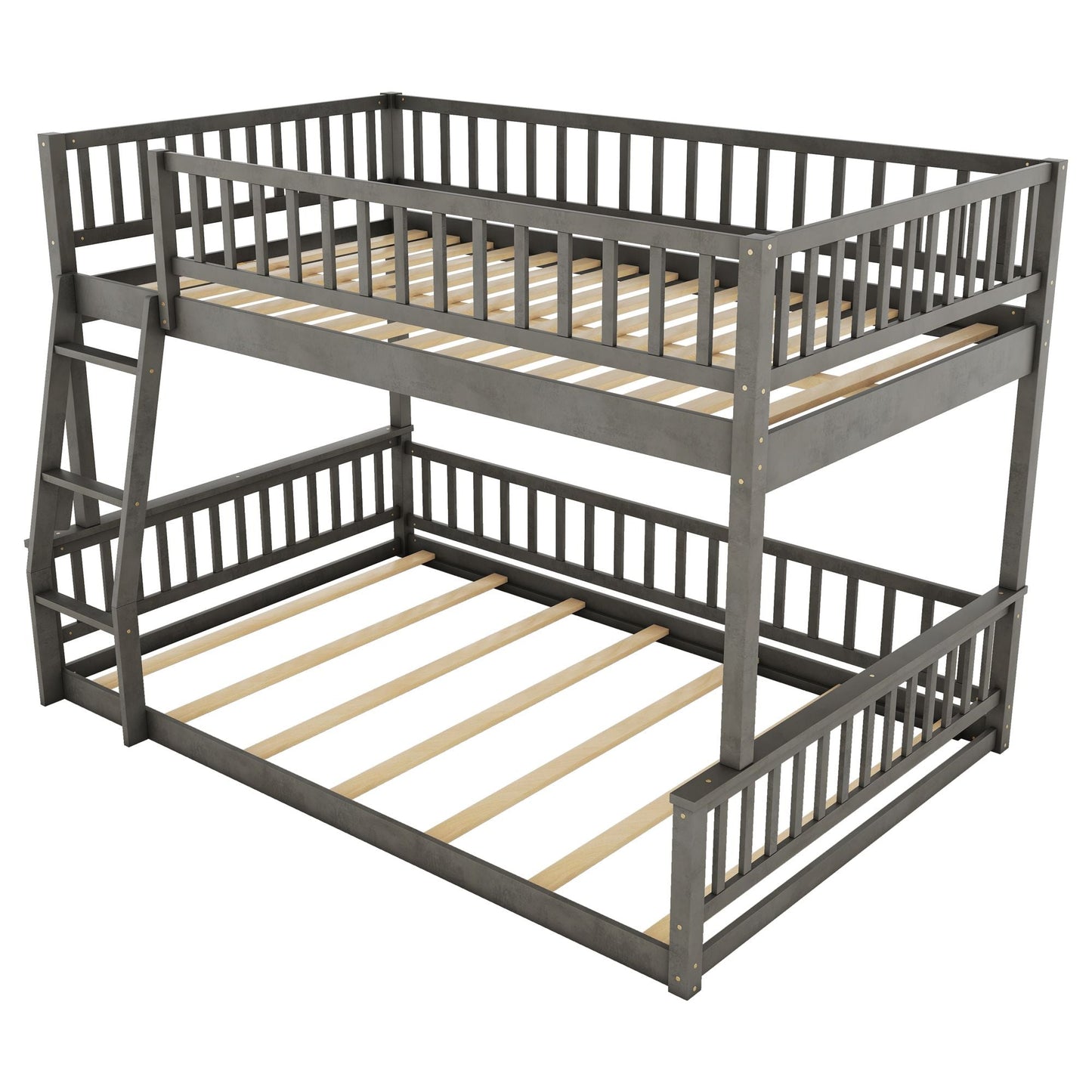 Space-Saving Full XL Over Queen Wood Bunk Bed with Ladder and Guardrails, Gray | Just Better Bunk Beds
