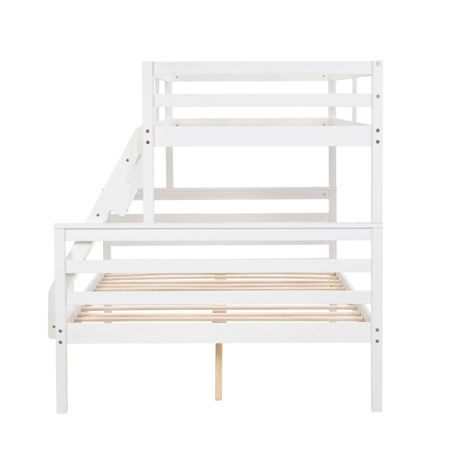 Shared Room Solution Twin Over Full Wood Bunk Bed, White with Ladder and High Guardrail | Just Better Bunk Beds