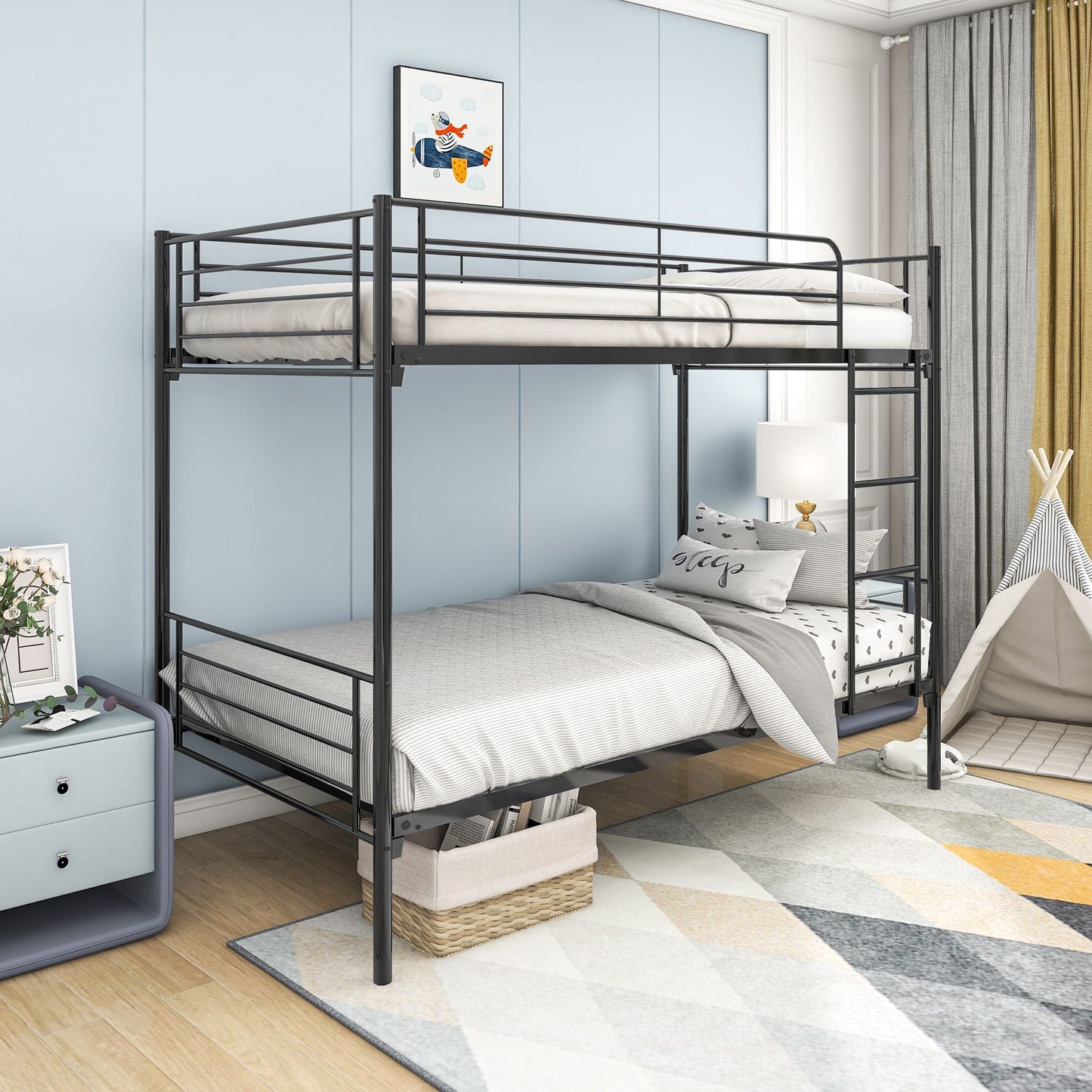 Twin over Twin Bunk Bed,  Metal Frame with Ladder