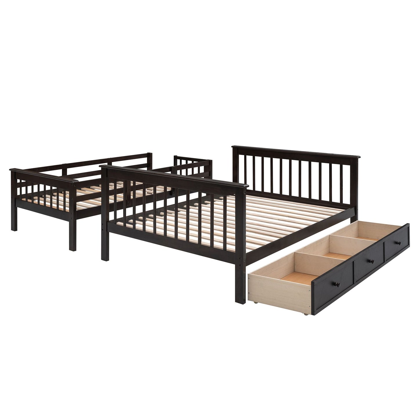 Stairway Twin-Over-Full Bunk Bed with Drawer,  Storage and Guard Rail for Bedroom,  Dorm,  for Adults,  Espresso