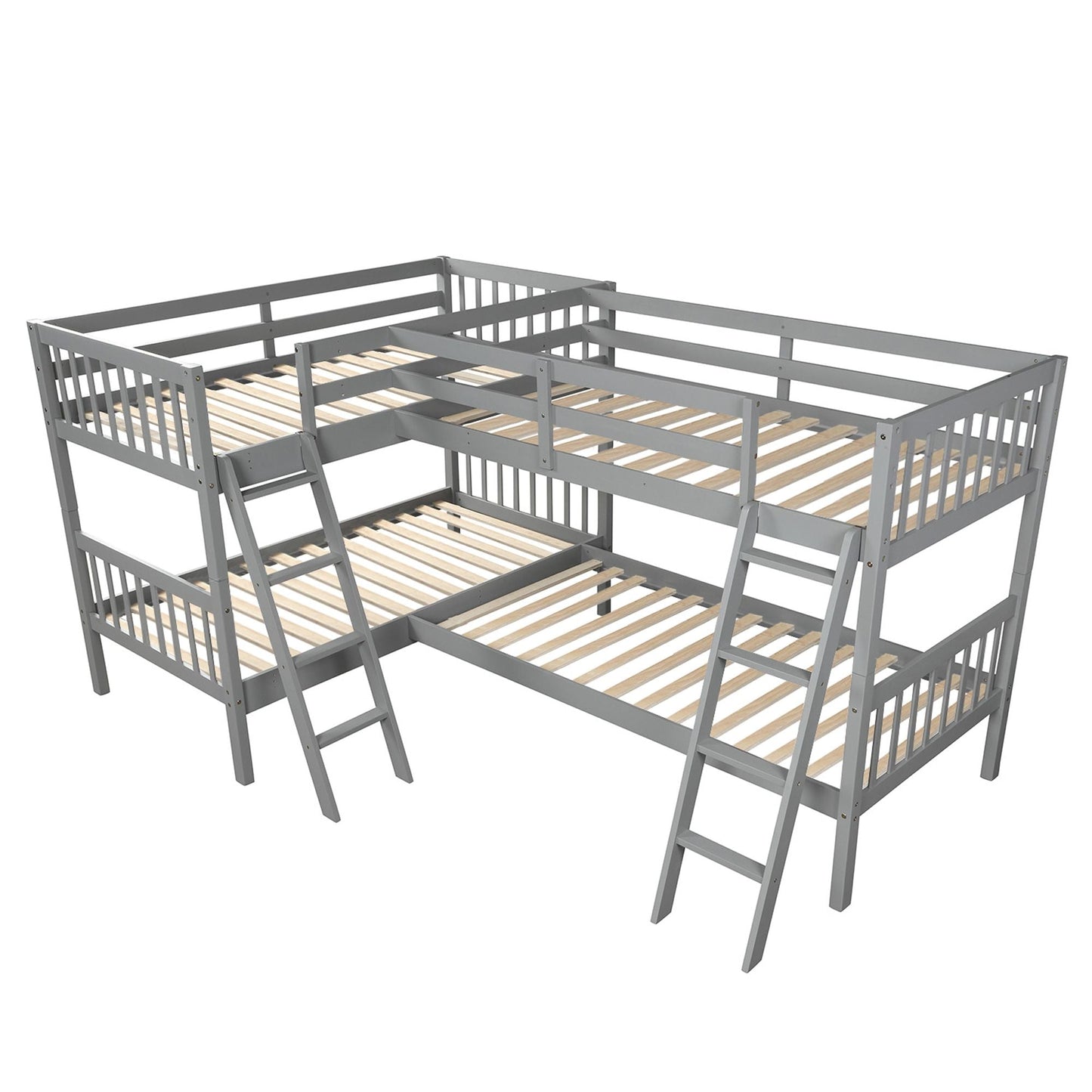 L-Shaped Bunk Bed with Ladder, Twin Size-Gray