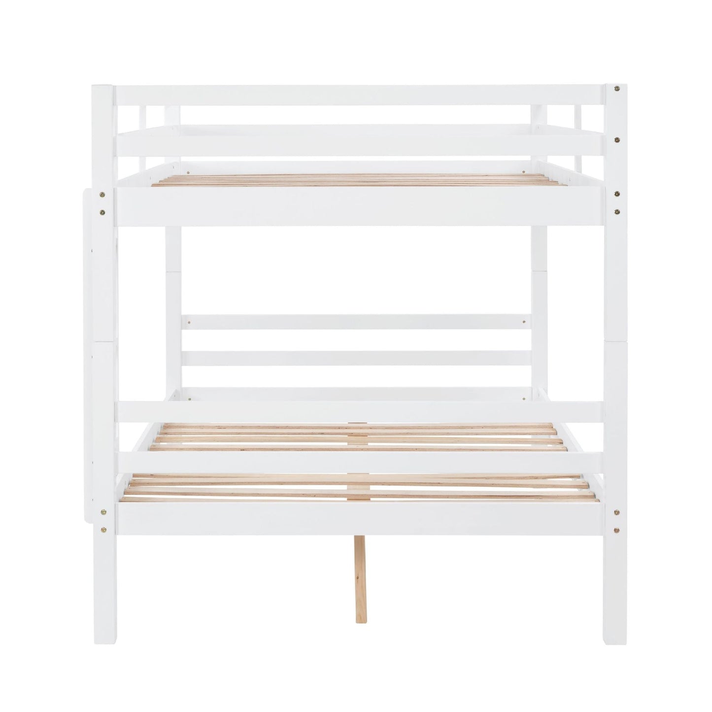 Kids Bedroom Full Over Full Wood Bunk Bed with Thick Posts, High Guardrail, Ladder, White | Just Better Bunk Beds
