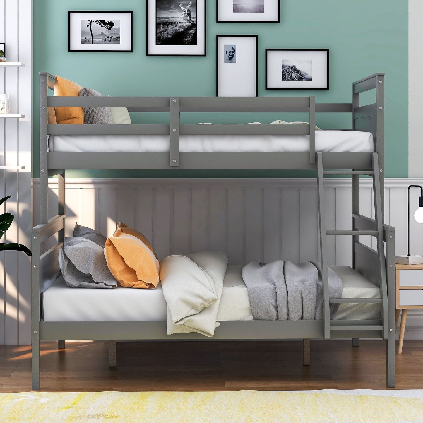 Twin over Full Bunk Bed with ladder,  Safety Guardrail,  Perfect for Bedroom,  Gray