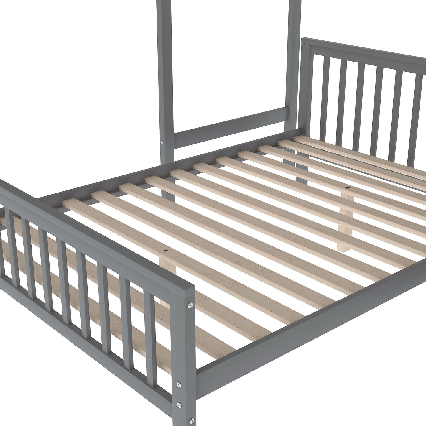 Space-Saving Twin Over Full Wood Loft Bed with Staircase, Gray | Just Better Bunk Beds