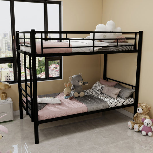 Shared Room Solution Twin Over Twin Metal Bunk Bed with Ladder and Guardrail, Convertible, Metal | Just Better Bunk Beds