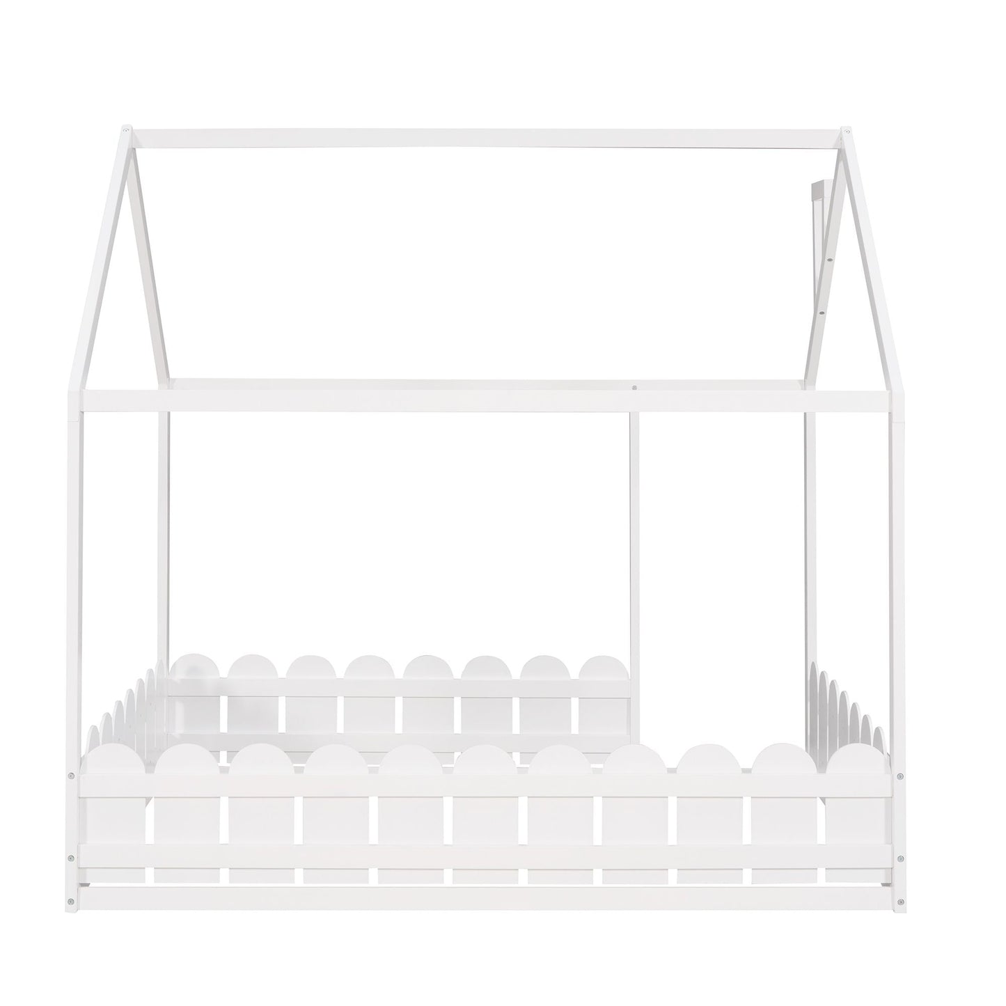 Kids Bedroom Full Wood Bed Frame with Protective Fence, White | Just Better Bunk Beds