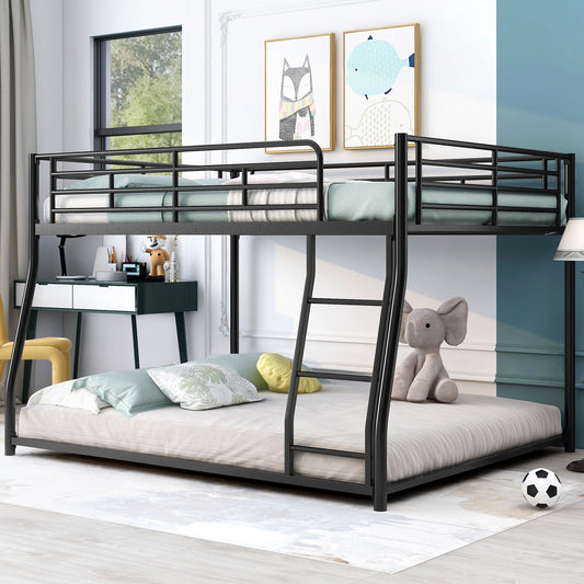 Shared Room Solution Full XL Over Queen Metal Floor Bunk Bed, Black | Just Better Bunk Beds
