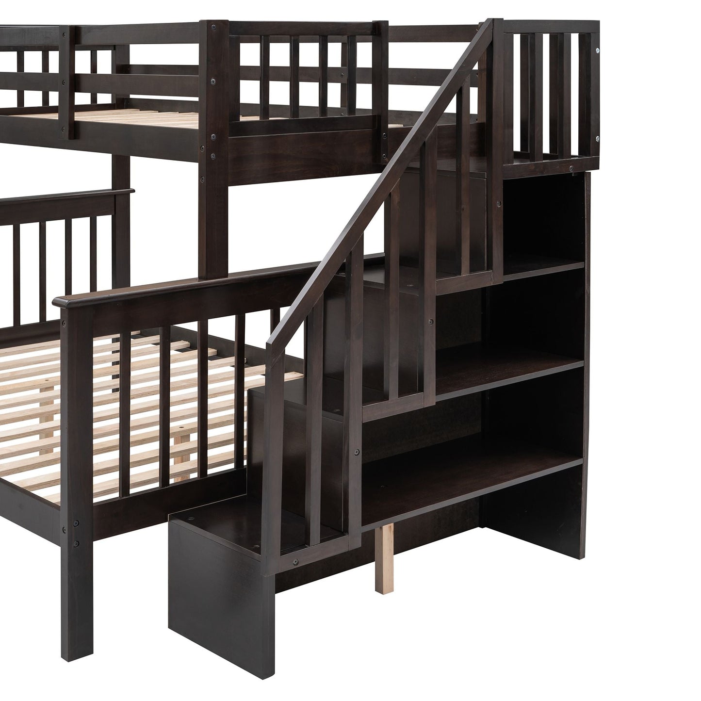 Stairway Twin-Over-Full Bunk Bed with Drawer,  Storage and Guard Rail for Bedroom,  Dorm,  for Adults,  Espresso