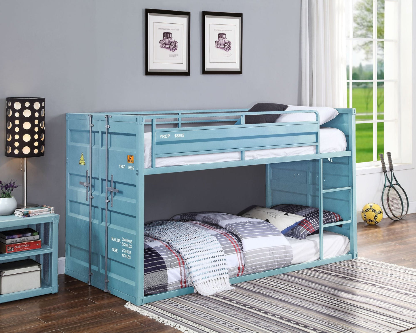 Kids Bedroom Twin Over Twin Wood Bunk Bed, Aqua Finish | Just Better Bunk Beds