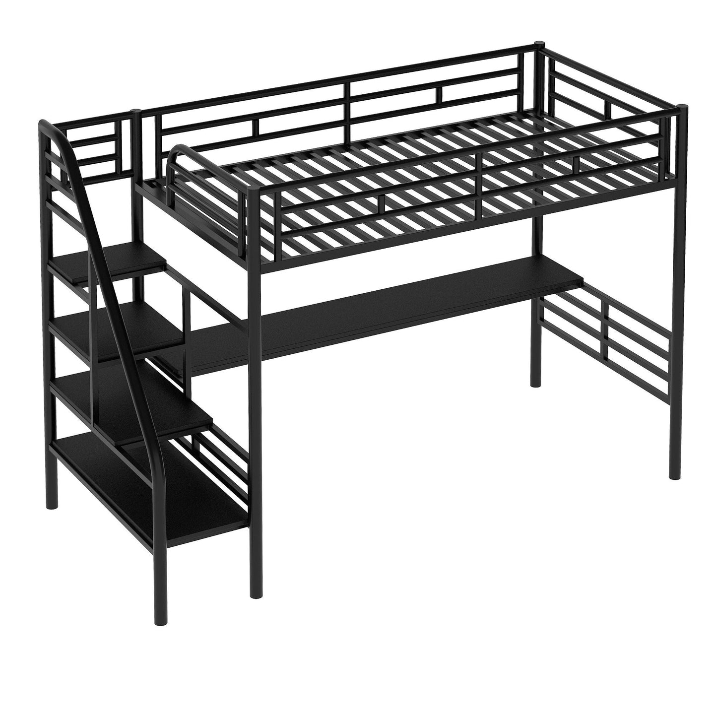Space-Saving Twin Metal Loft Bed Frame with Desk, Black | Just Better Bunk Beds