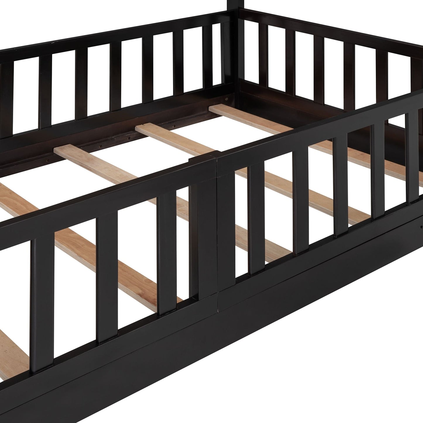 Kids Bedroom Twin Over Twin Wood Bunk Bed with Slide and Ladder, Espresso | Just Better Bunk Beds