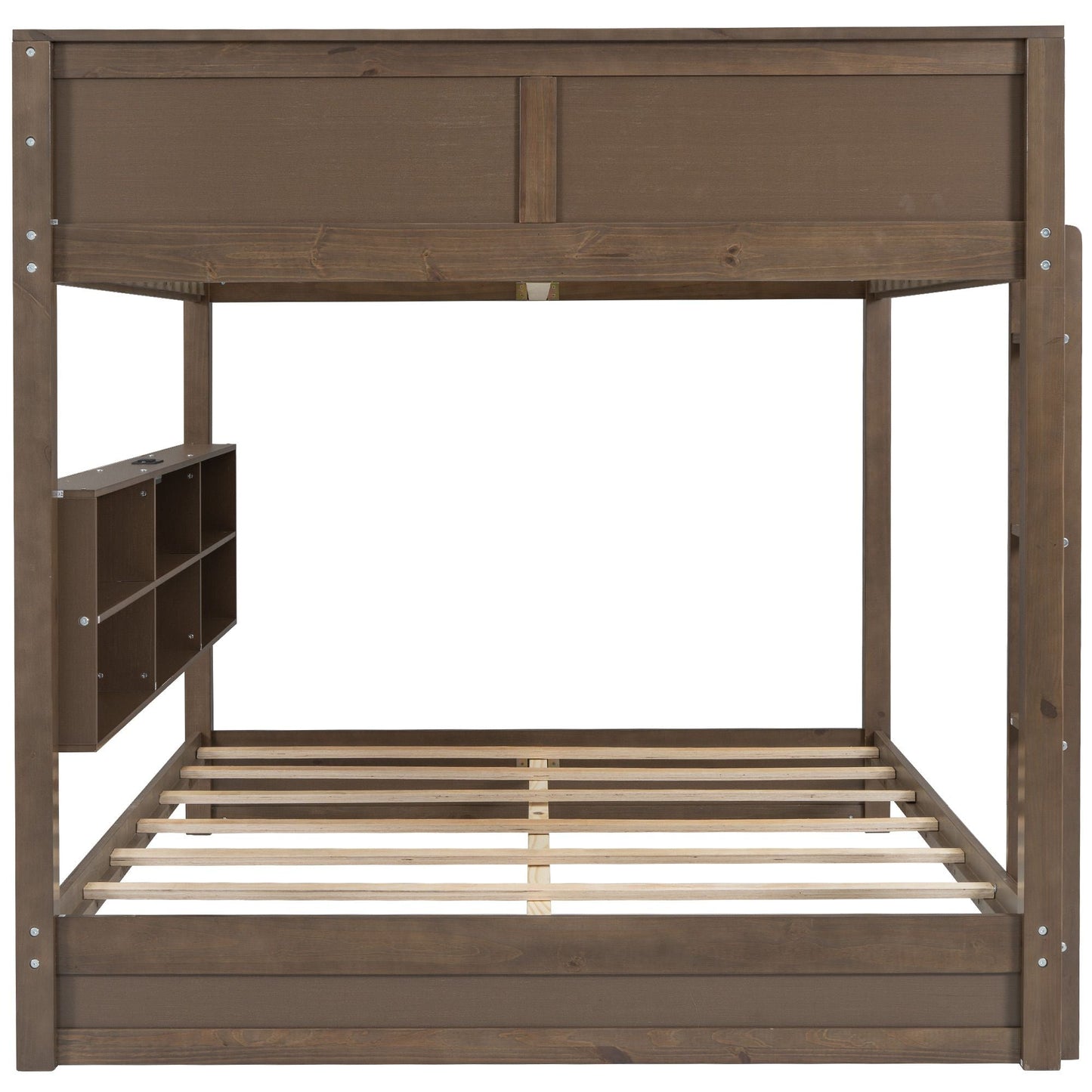 Shared Room Solution Queen Over Queen Wood Bunk Bed with Storage Cabinets and USB Ports, Natural | Just Better Bunk Beds