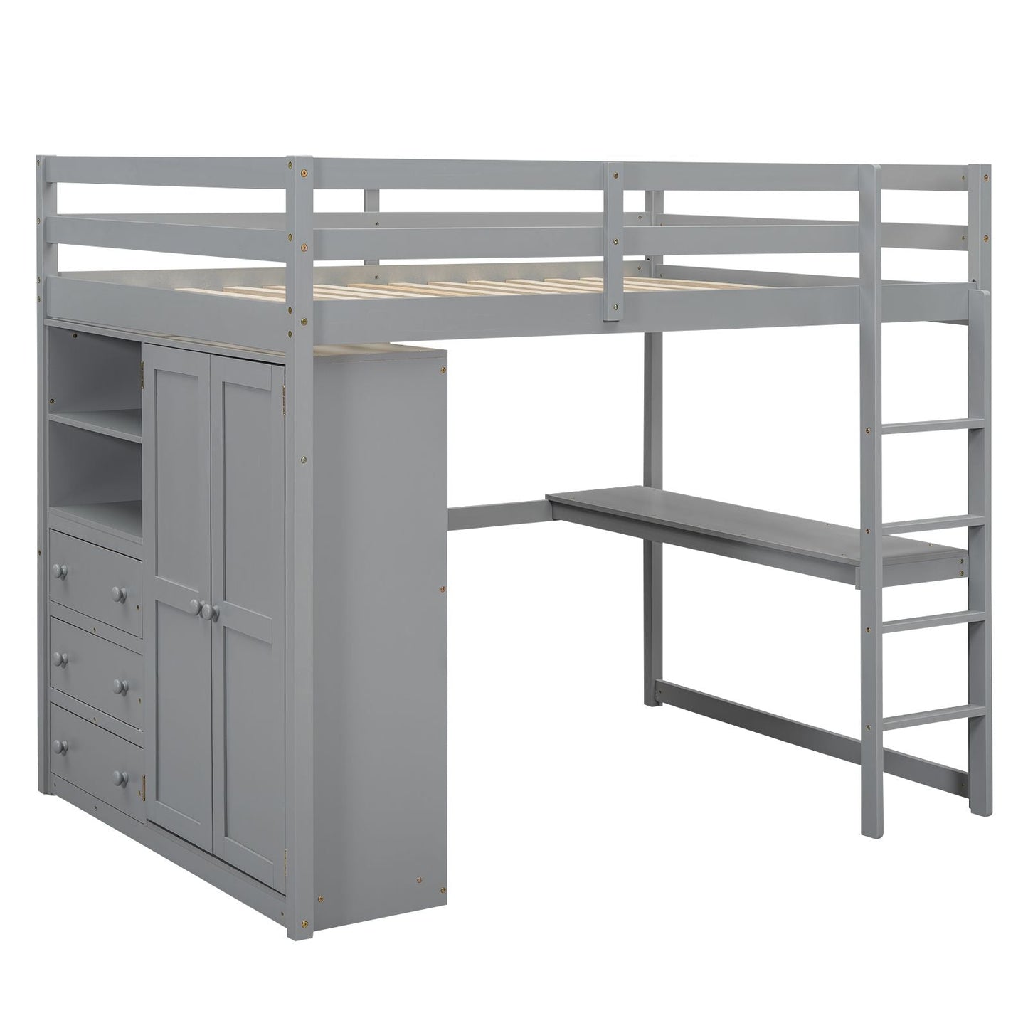 Space-Saving Full Wood Loft Bed with Built-in Wardrobe, Desk & Storage, Gray | Just Better Bunk Beds