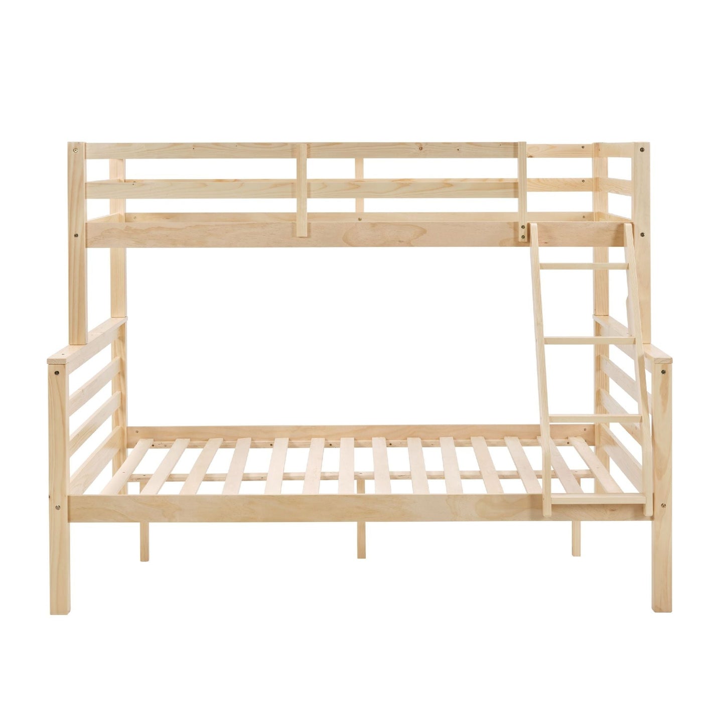 Durable Twin Over Full Wood Bunk Bed with Thick Posts, High Guardrail, Ladder, Natural | Just Better Bunk Beds