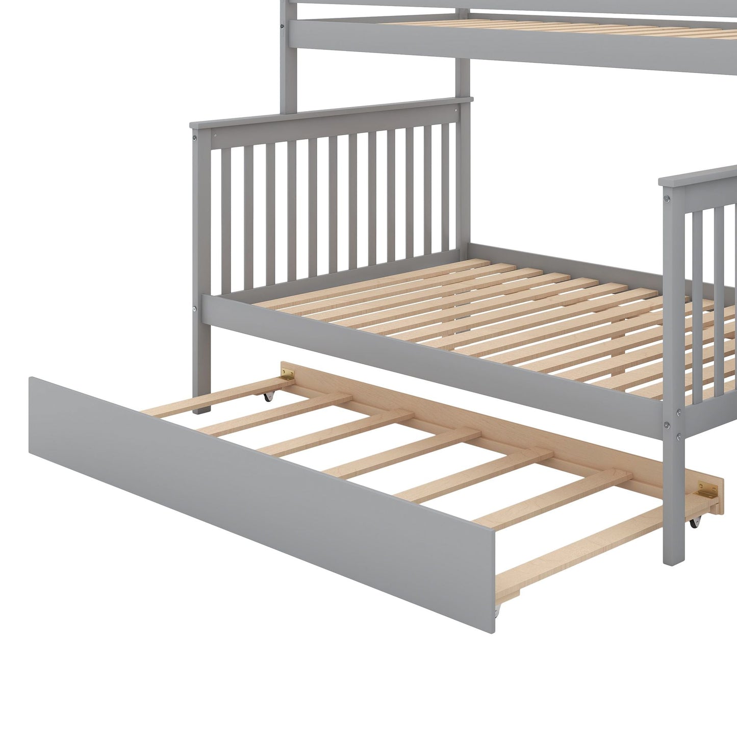 Staircase Storage Twin Over Full Wood Bunk Bed with Trundle, Gray | Just Better Bunk Beds