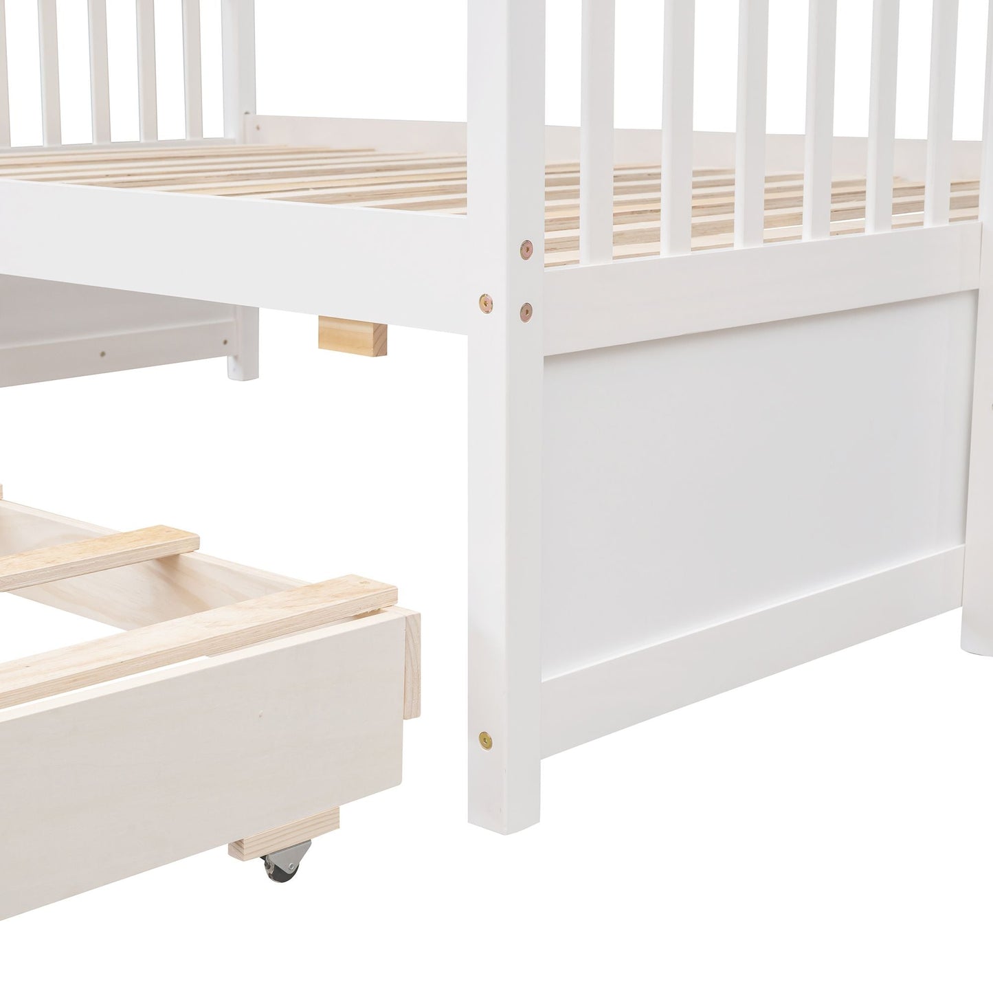 Versatile Twin Over Full Wood Bunk Bed, White with Trundle and Drawers | Just Better Bunk Beds