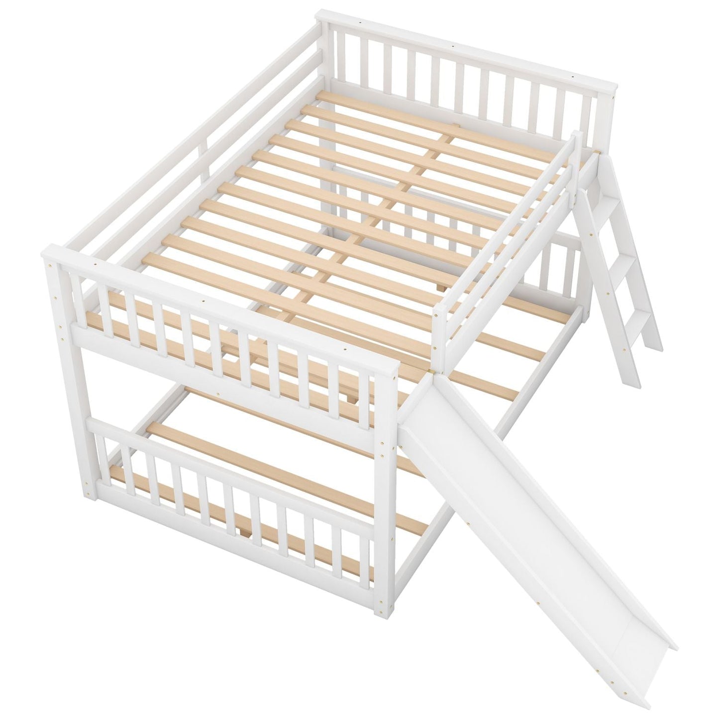 House-Style Full Over Full Wood Bunk Bed with Convertible Slide and Ladder, White | Just Better Bunk Beds
