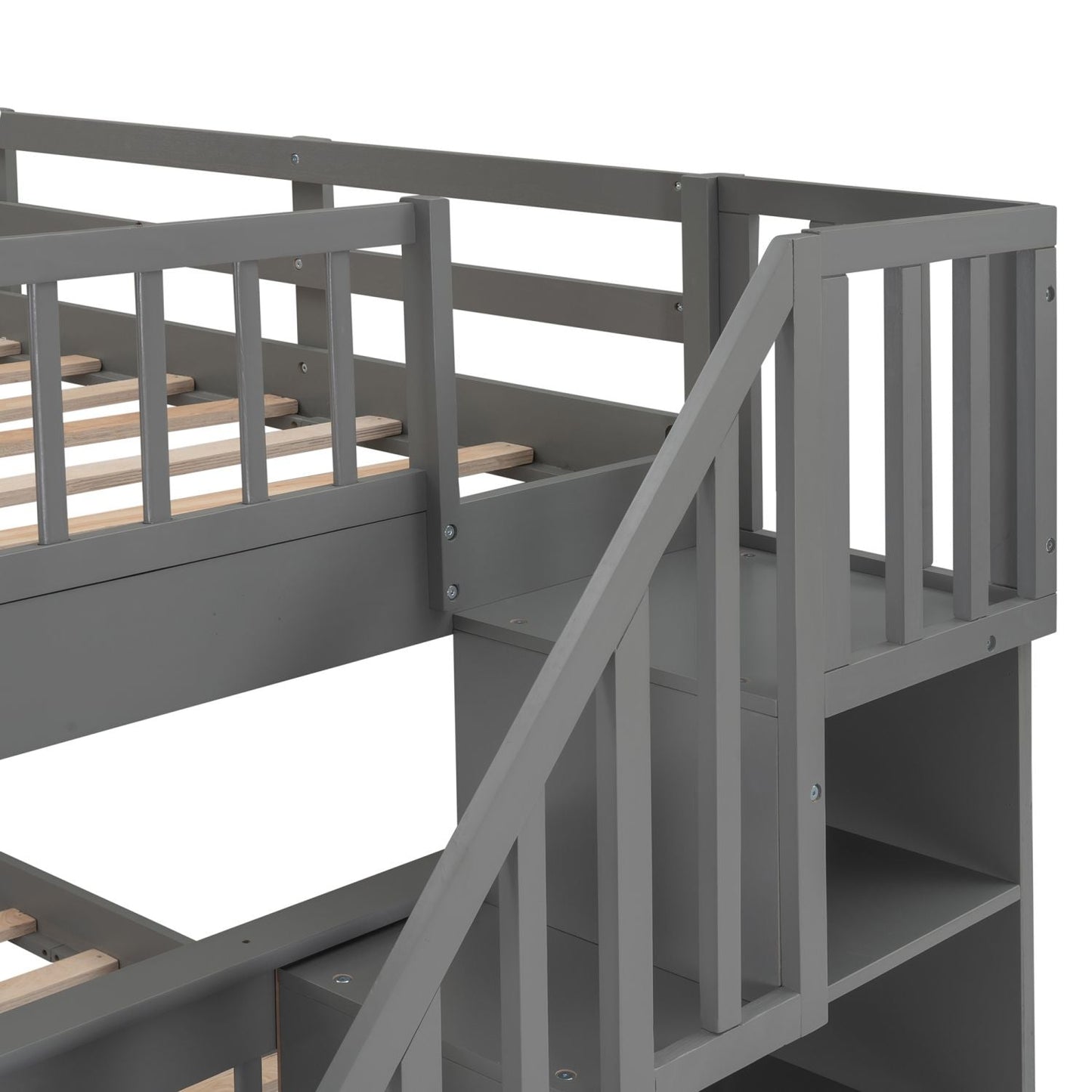 Staircase Storage Full Over Full Wood Bunk Bed, Gray | Just Better Bunk Beds