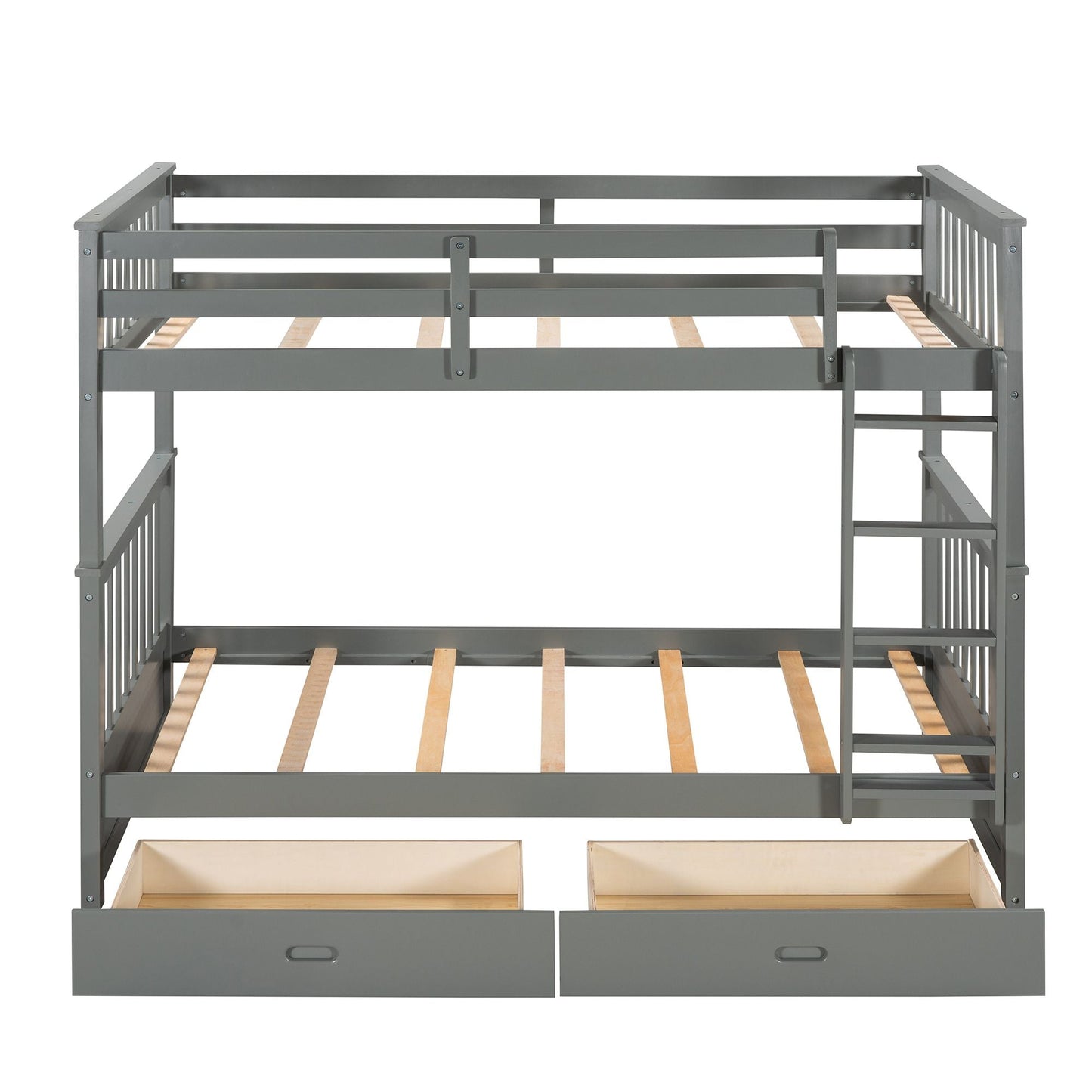 Storage Twin Over Twin Wood Bunk Bed with Ladders and Two Drawers, White | Just Better Bunk Beds