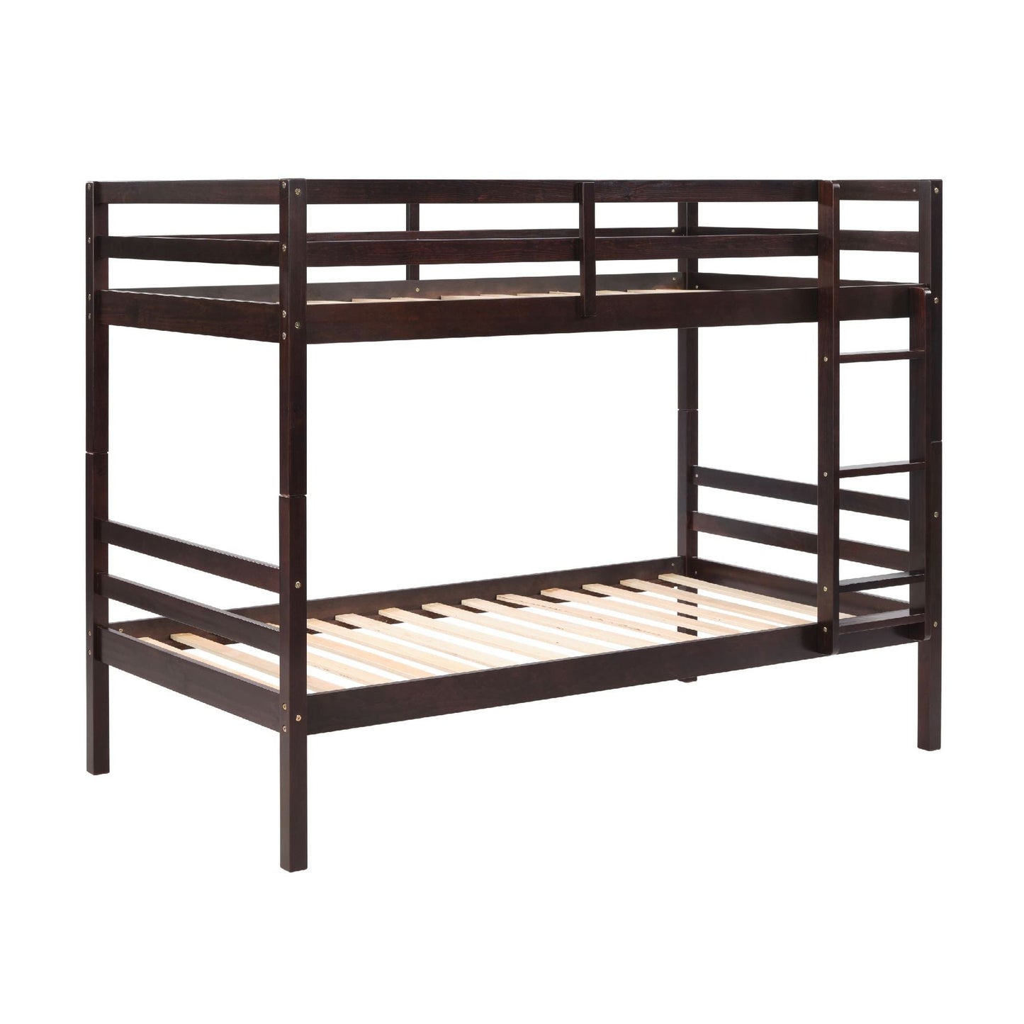Twin over Twin Bunk Bed with Ladder,Wooden Bunk Bed with High Guardrail and Ladder for Kids, Teens, Dorm Rooms, and Guest Rooms,No Box Spring Needed,Espresso