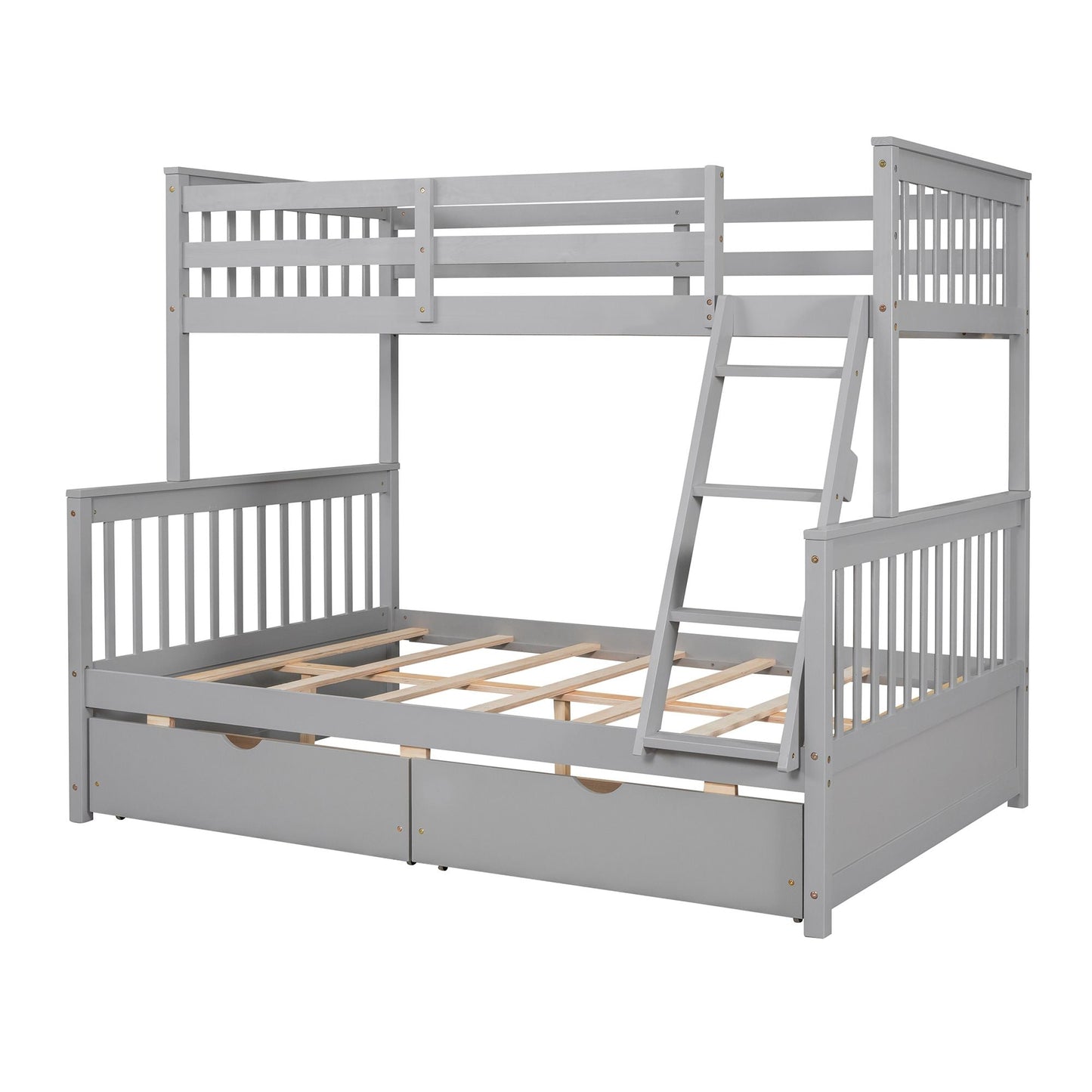 Kids Bedroom Twin Over Full Wood Bunk Bed with Ladders and Storage Drawers, Gray | Just Better Bunk Beds