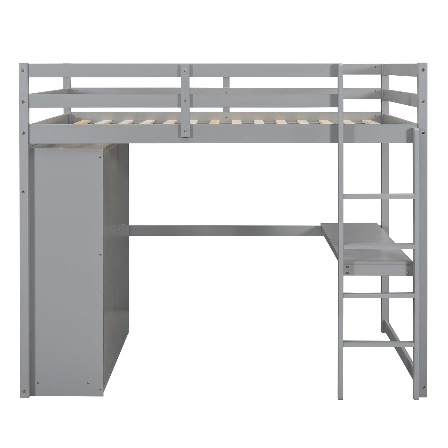 Space-Saving Full Wood Loft Bed with Built-in Wardrobe, Desk & Storage, Gray | Just Better Bunk Beds