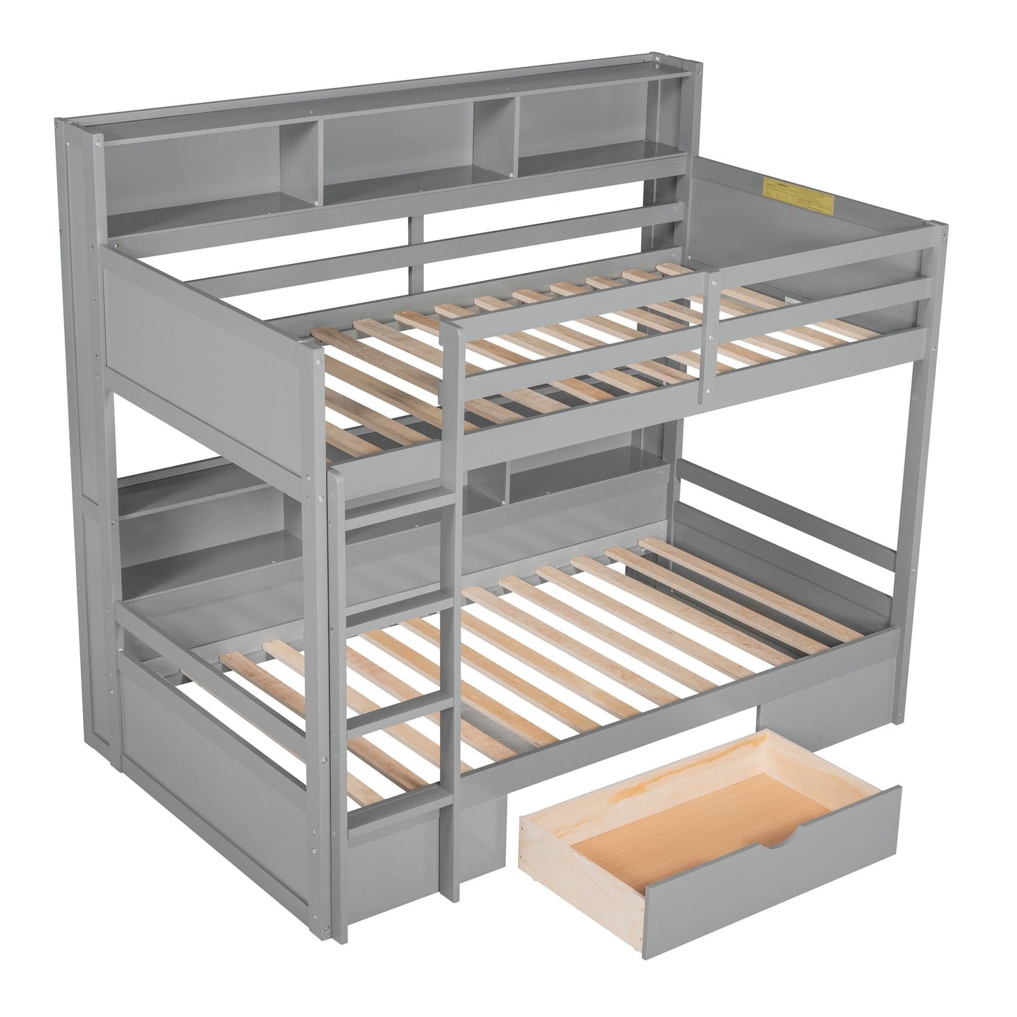 Shared Room Solution Twin Wood Bunk Bed with Built-In Shelves and Storage, White | Just Better Bunk Beds