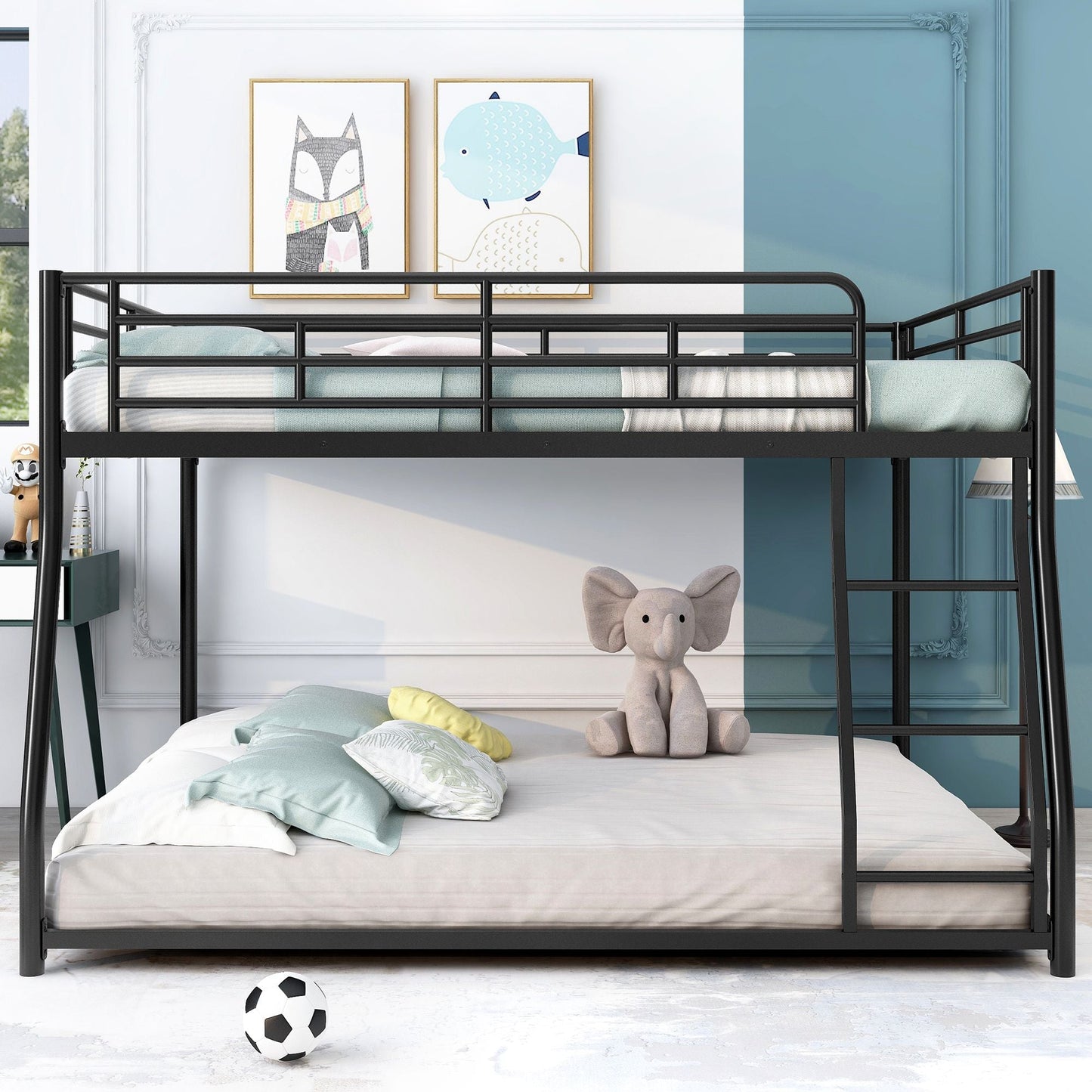 Shared Room Solution Full XL Over Queen Metal Floor Bunk Bed, Black | Just Better Bunk Beds