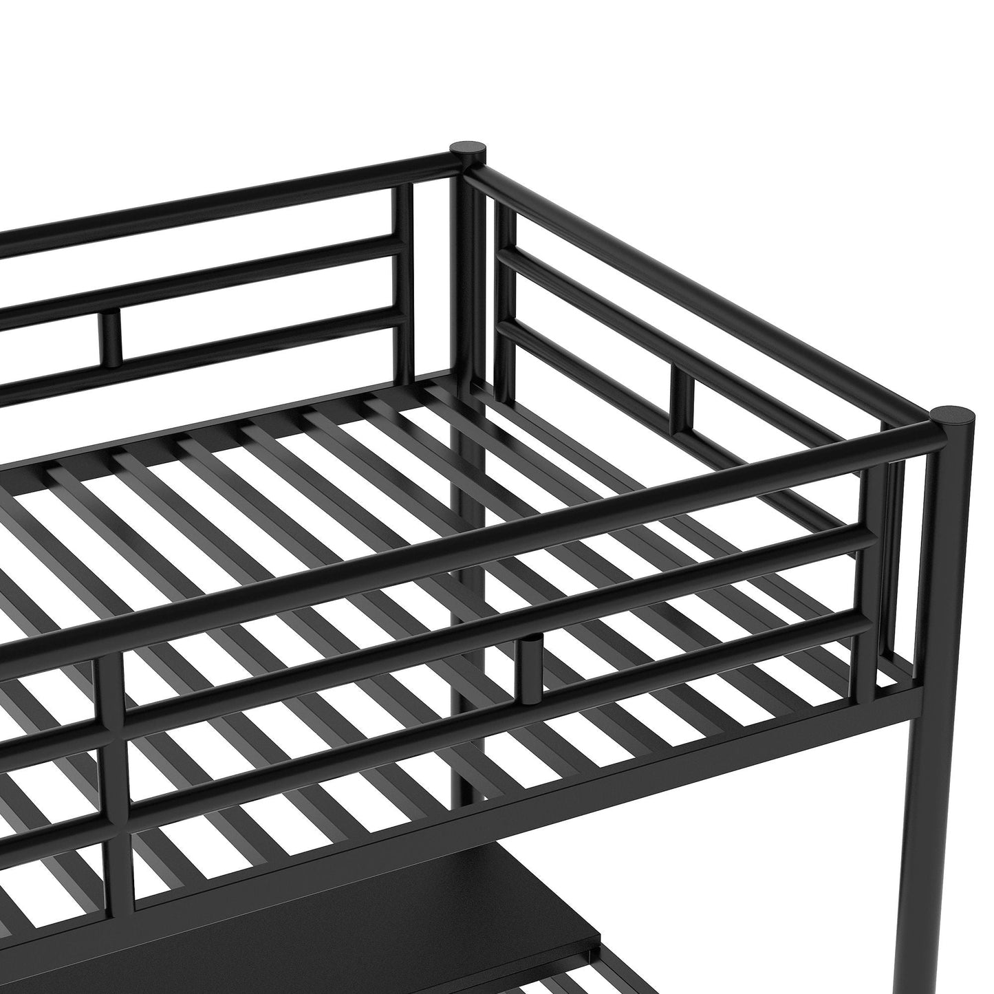 Space-Saving Compact Twin Metal Loft Bed with Desk, No Box Spring Needed, Easy Assembly, Black | Just Better Bunk Beds