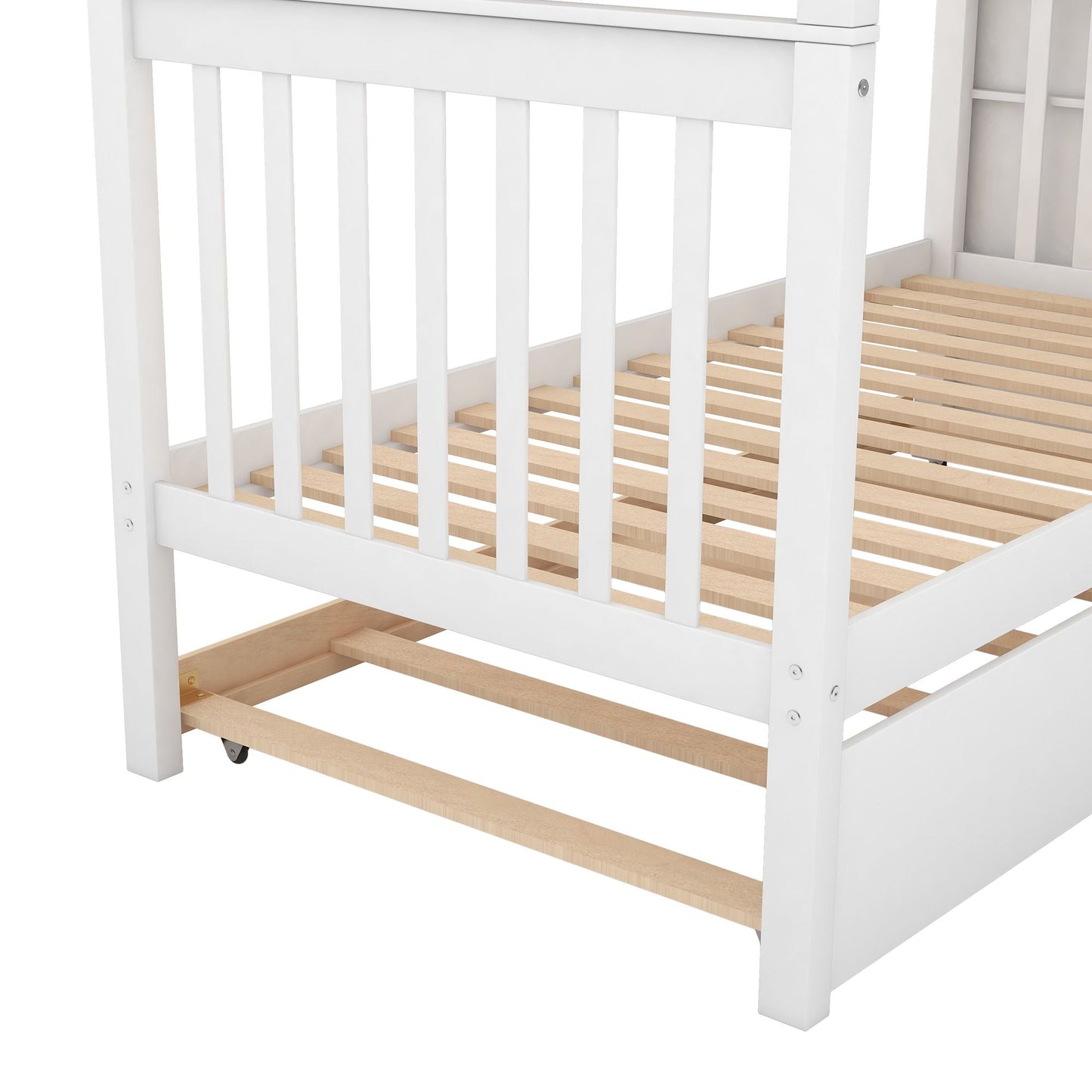 Shared Room Solution Twin Over Twin Wood Bunk Bed with Trundle and Storage, White | Just Better Bunk Beds