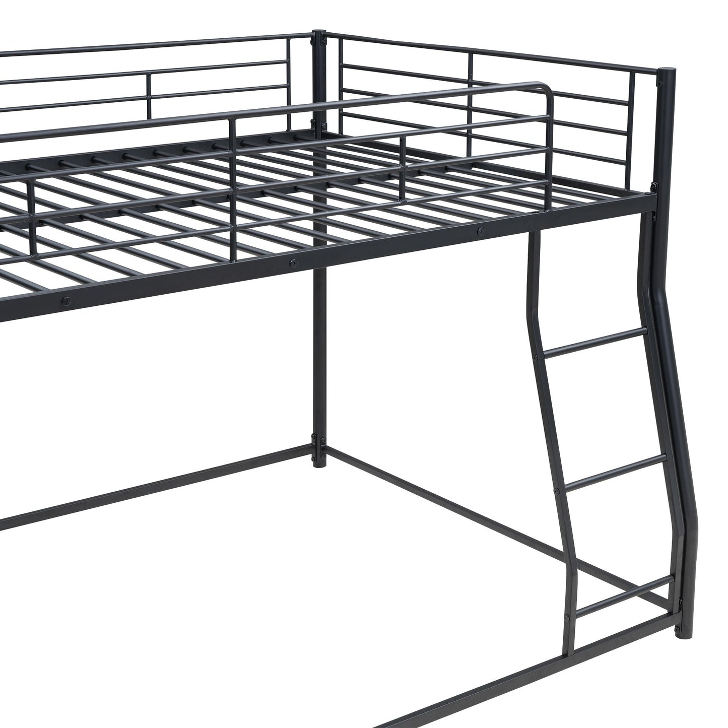 Shared Room Solution Full XL Over Queen Metal Floor Bunk Bed, Black | Just Better Bunk Beds