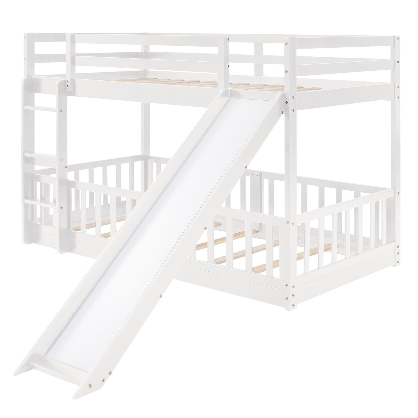 Twin Over Twin Bunk Bed with Slide and Ladder,  White
