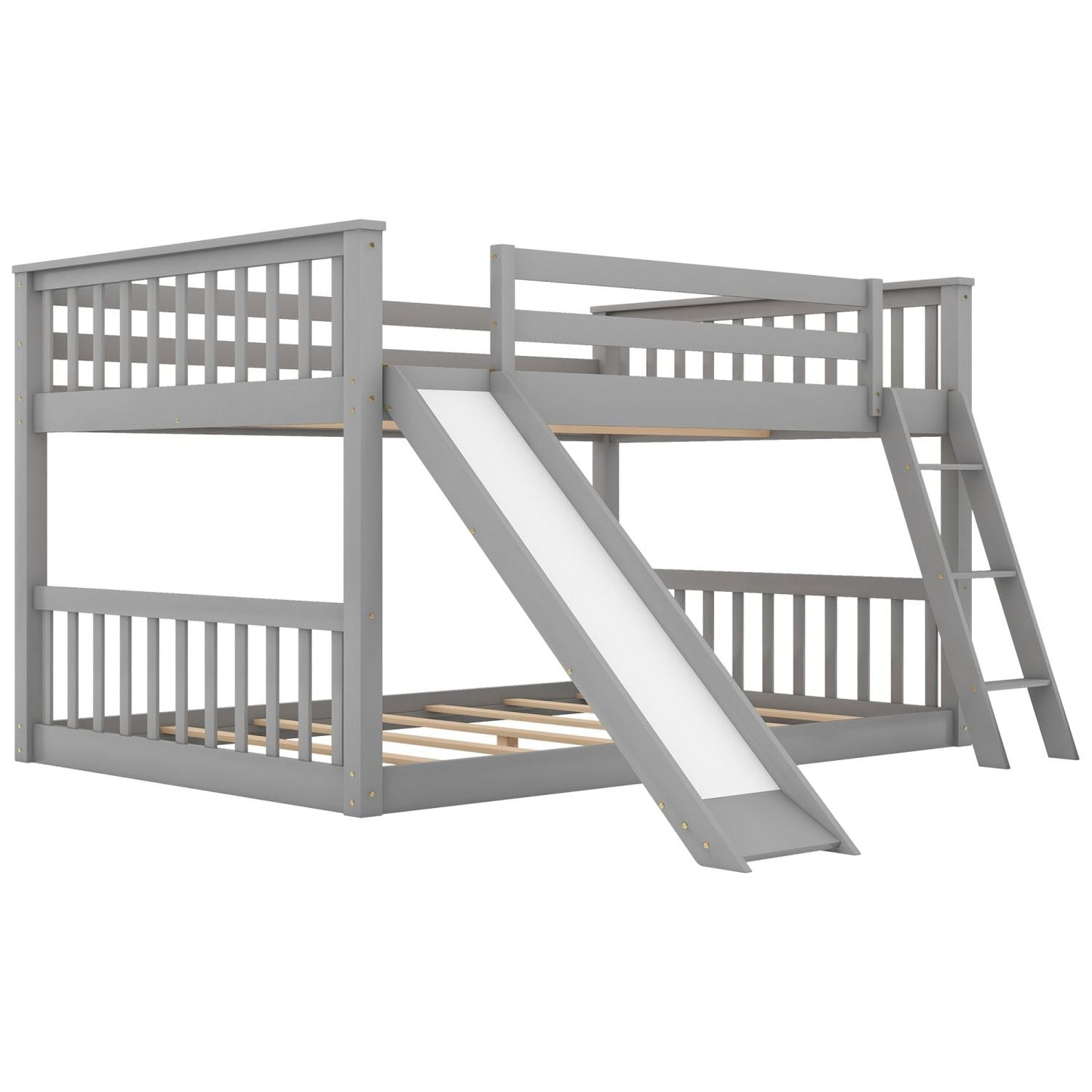 Fun Convertible Slide Full Over Full Wood Bunk Bed, Gray | Just Better Bunk Beds