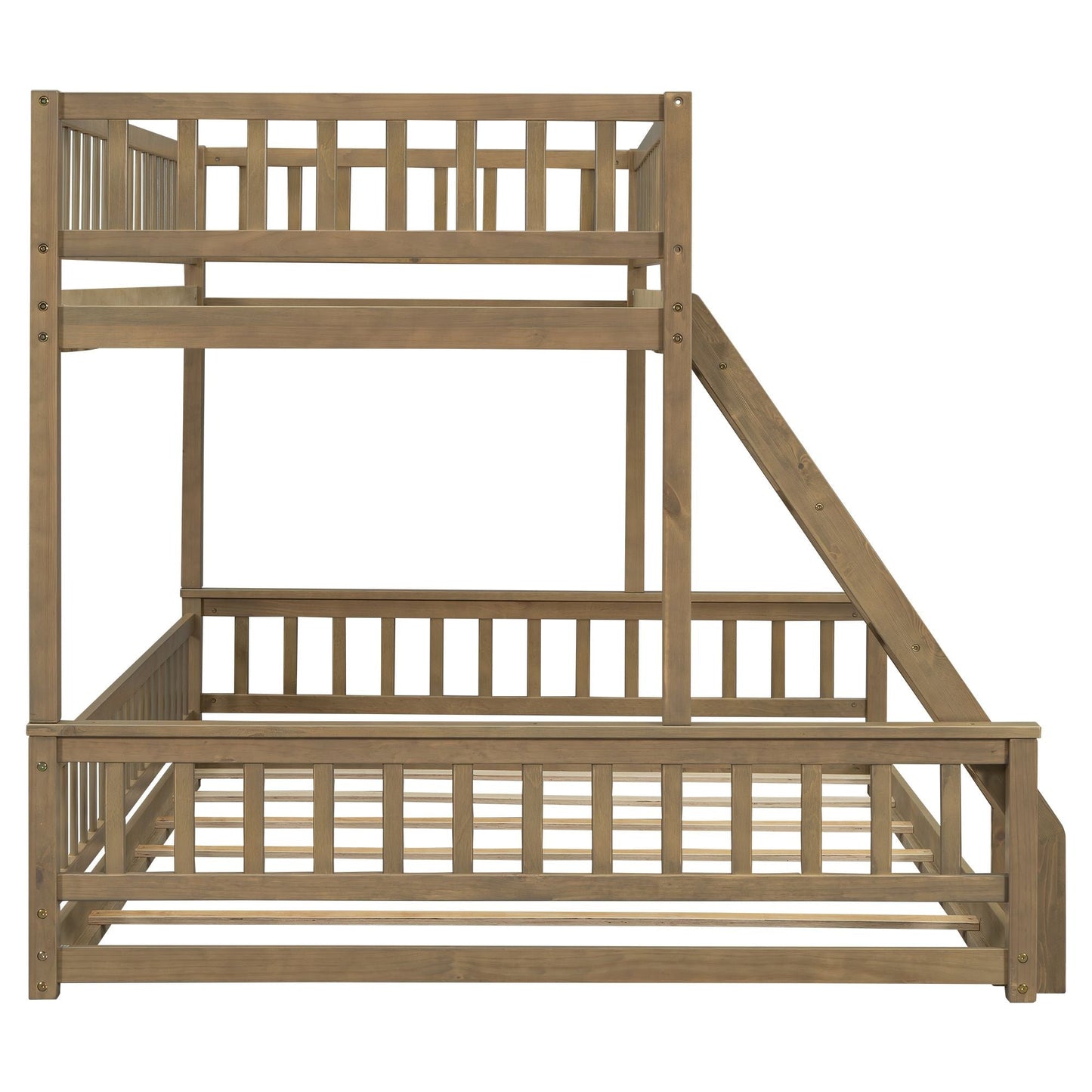 Shared Room Solution Twin XL Over Queen Wood Bunk Bed, Walnut | Just Better Bunk Beds