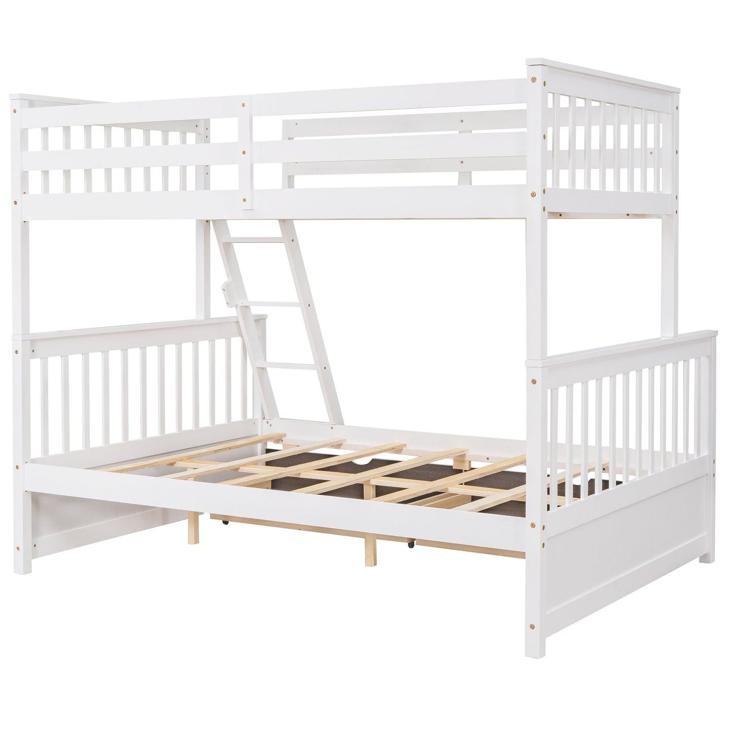Heavy-Duty Twin Over Full Wood Bunk Bed with Ladders and Two Storage Drawers, White | Just Better Bunk Beds