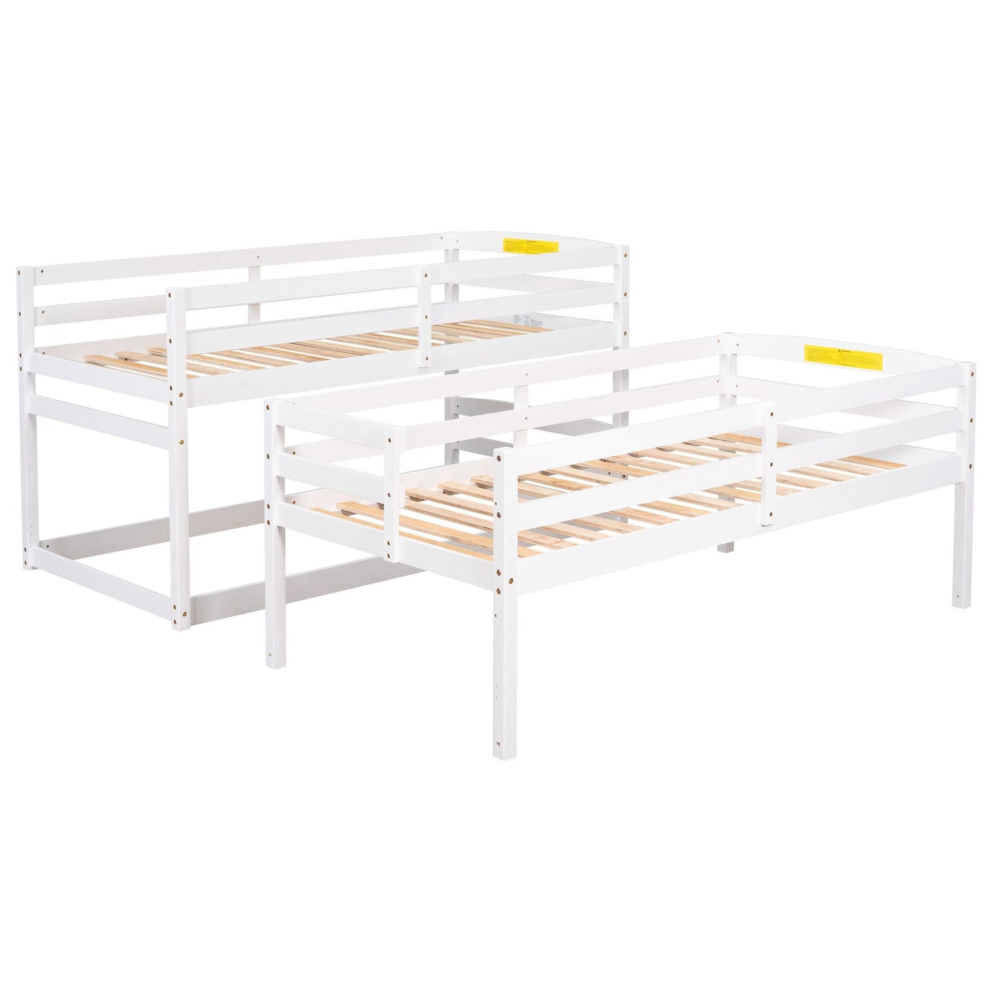 Shared Room Solution Twin Triple Wood Bunk Bed with Storage Staircase, White | Just Better Bunk Beds