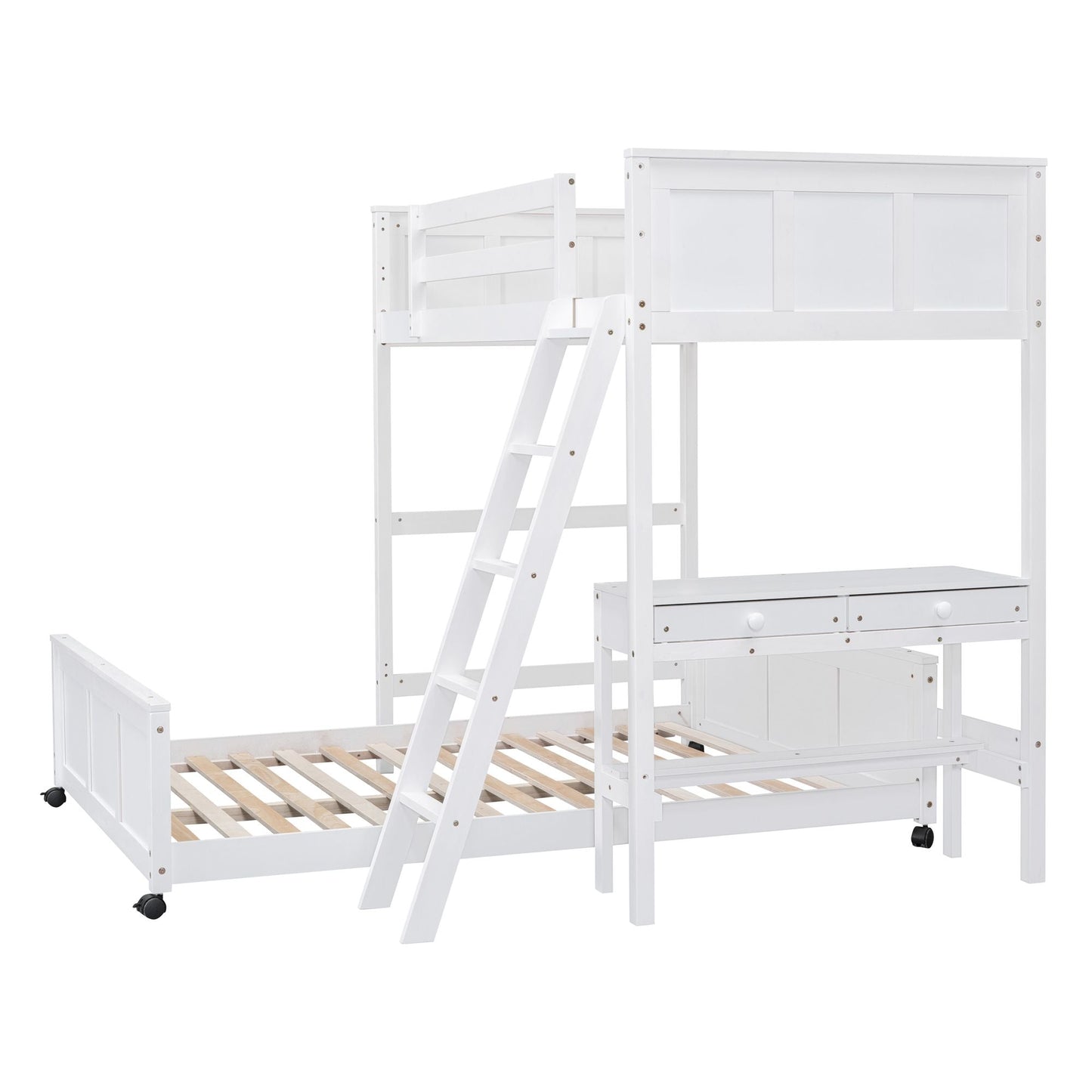 Study Space Twin Over Full Wood Bunk Bed with Desk, White | Just Better Bunk Beds