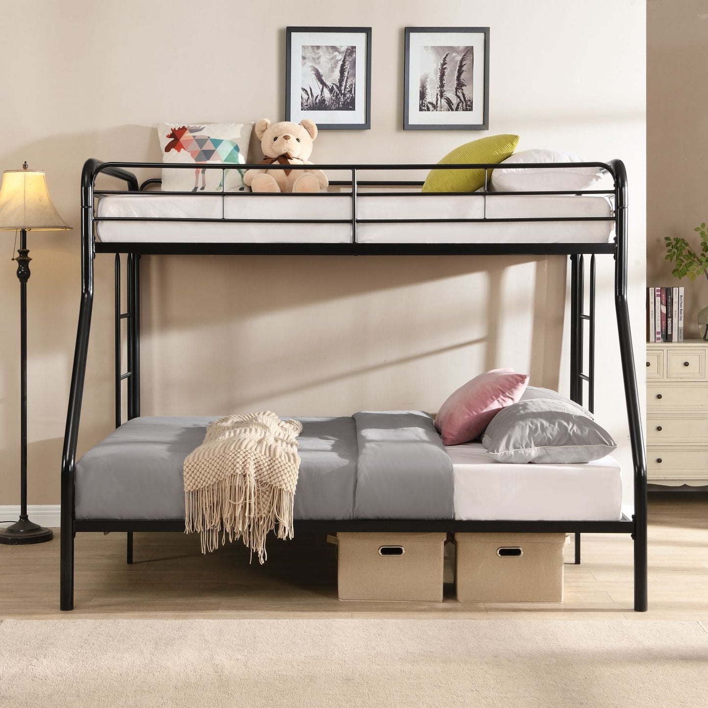 Twin Over FULL Metal Bunk Bed ,  No Box Spring Needed,  Large Under Bed Storage,  Easy Assemble