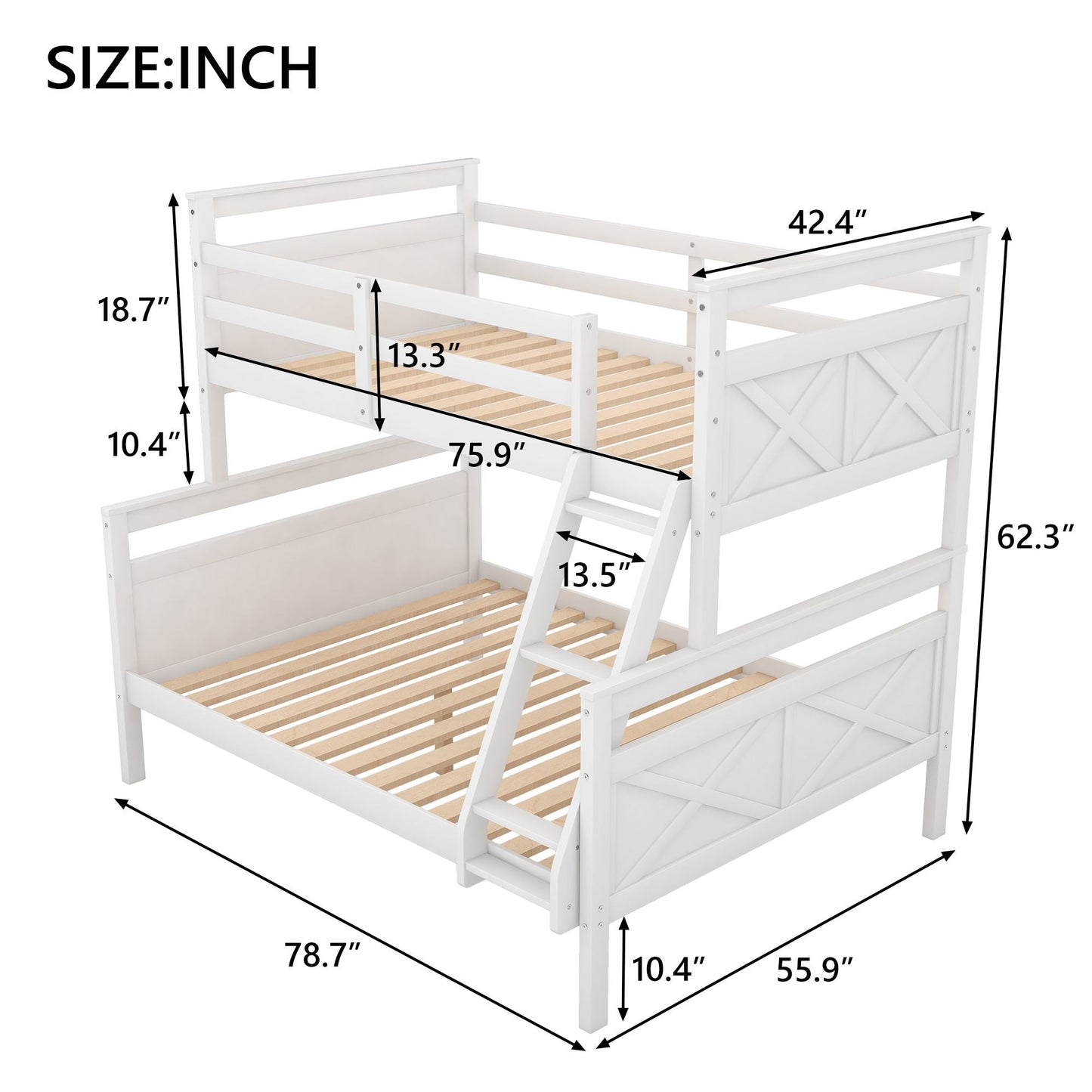 Kids Bedroom Twin Over Full Wood Bunk Bed with Ladder and Safety Guardrail, Gray | Just Better Bunk Beds