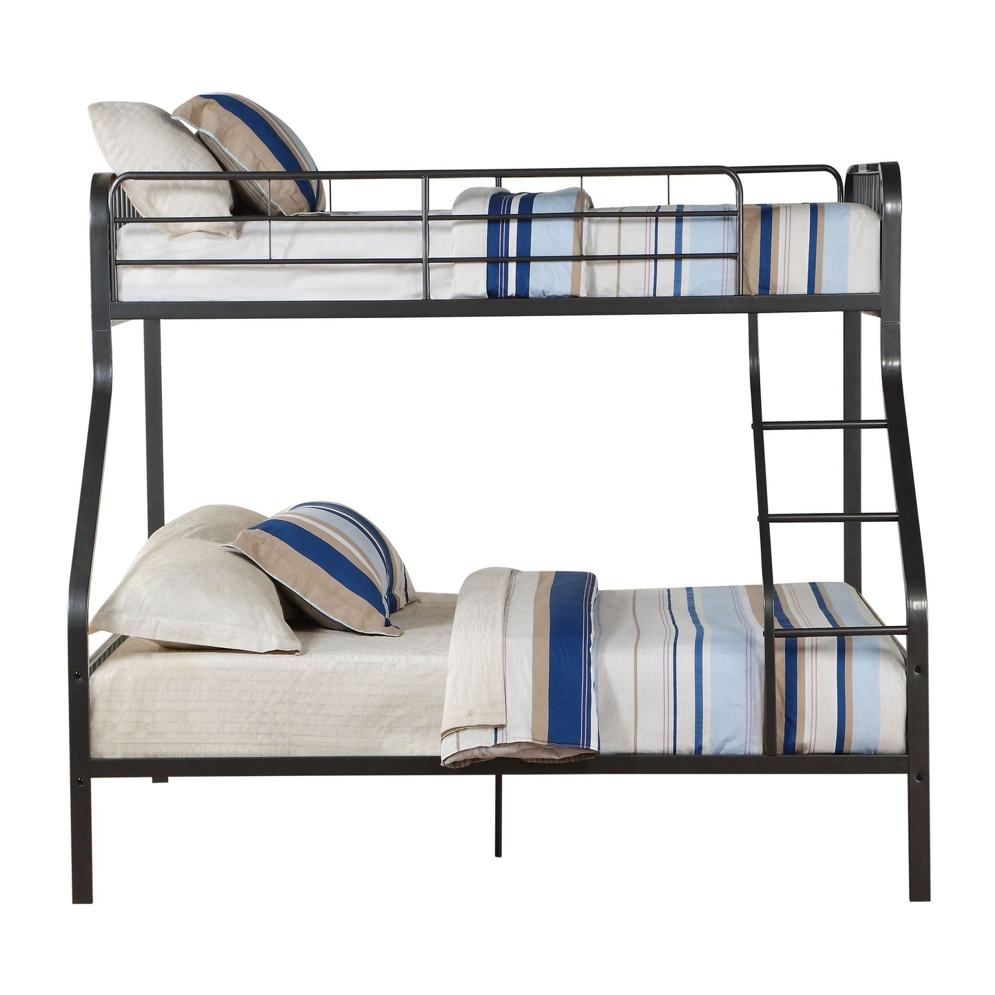 Heavy-Duty Twin XL Over Queen Wood Bunk Bed with Built-In Ladder, Gray | Just Better Bunk Beds