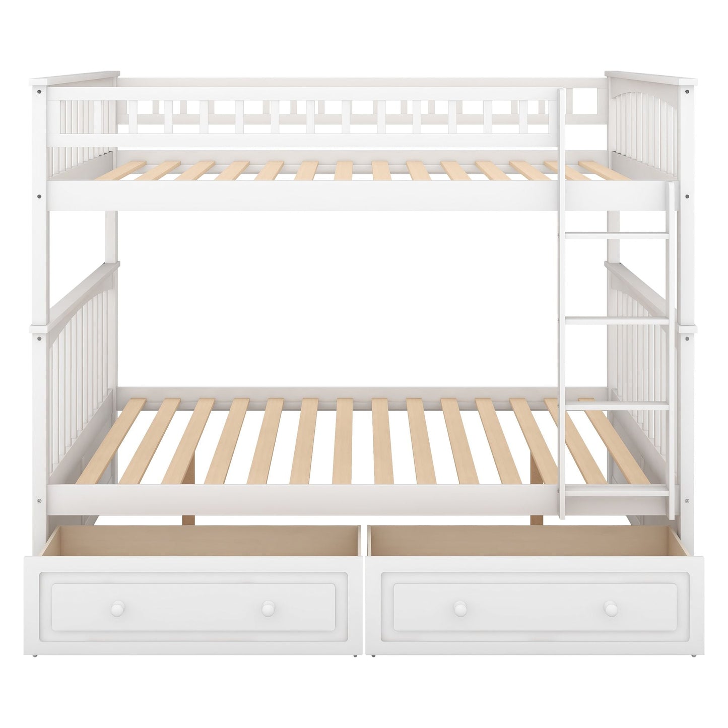 Convertible Full Over Full Wood Bunk Bed with Drawers, White | Just Better Bunk Beds
