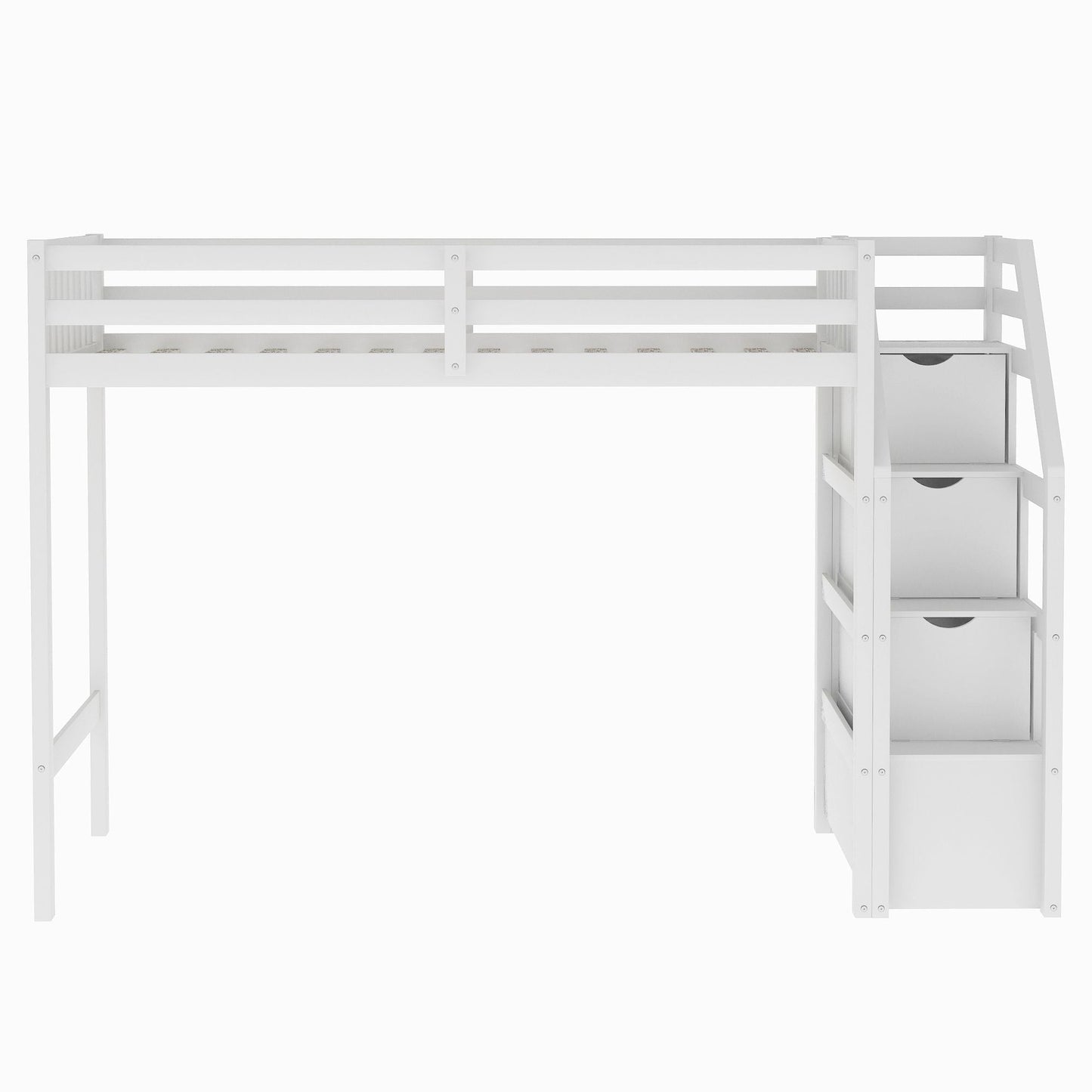 Space-Saving Twin Over Full Wood Loft Bed with Staircase, Gray | Just Better Bunk Beds